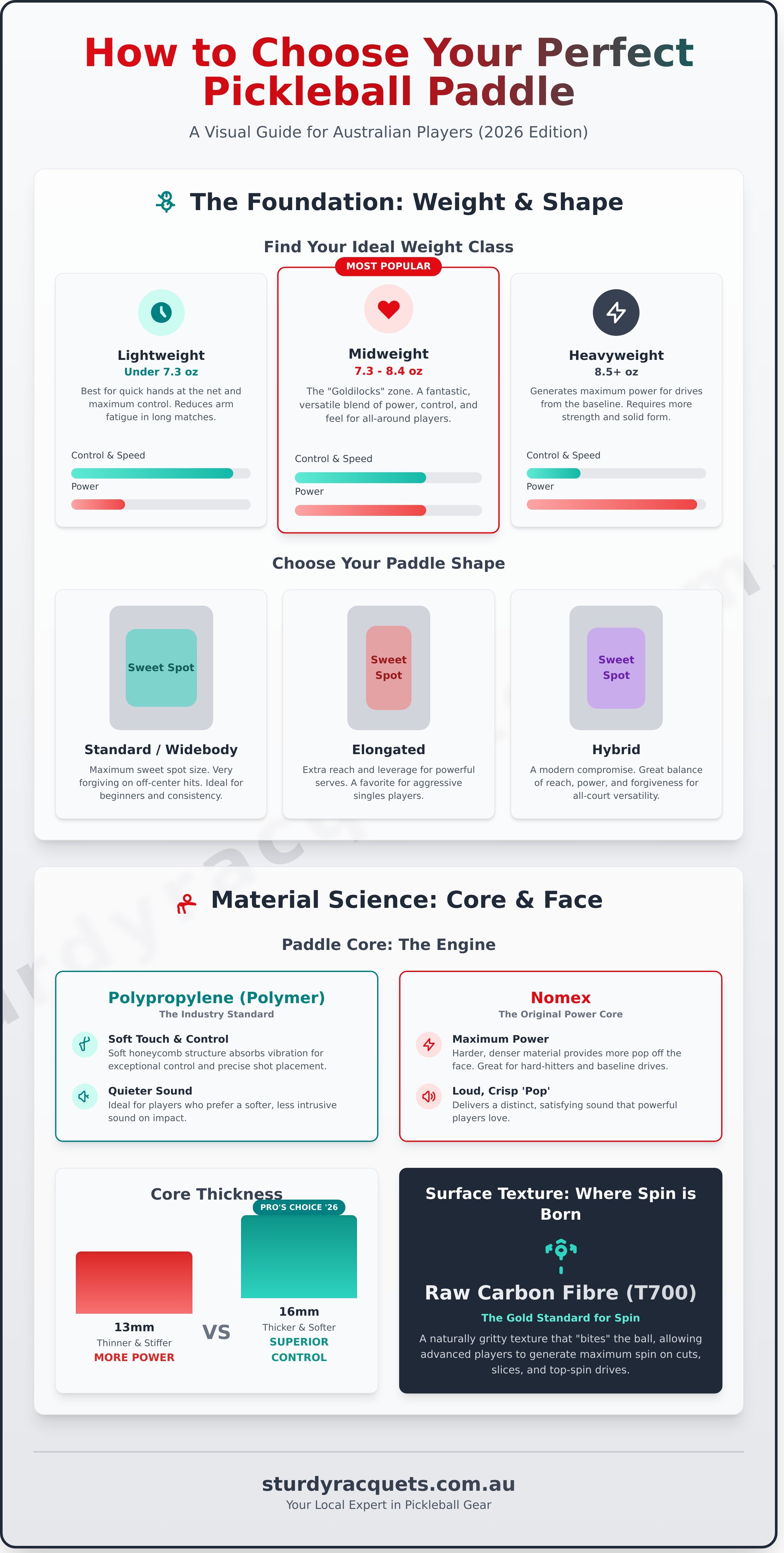 How to choose a pickleball paddle infographic - visual guide