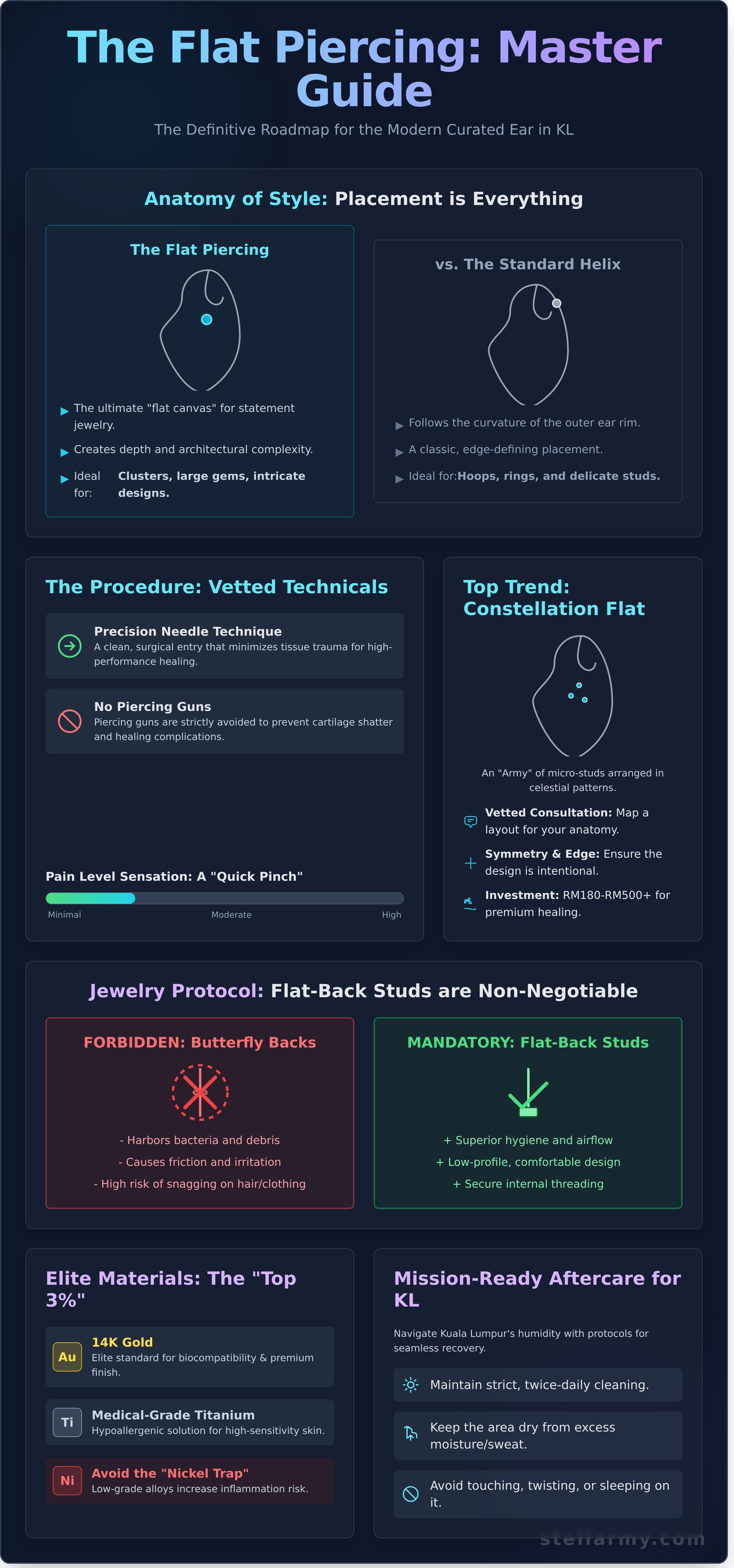 Flat piercing infographic - visual guide