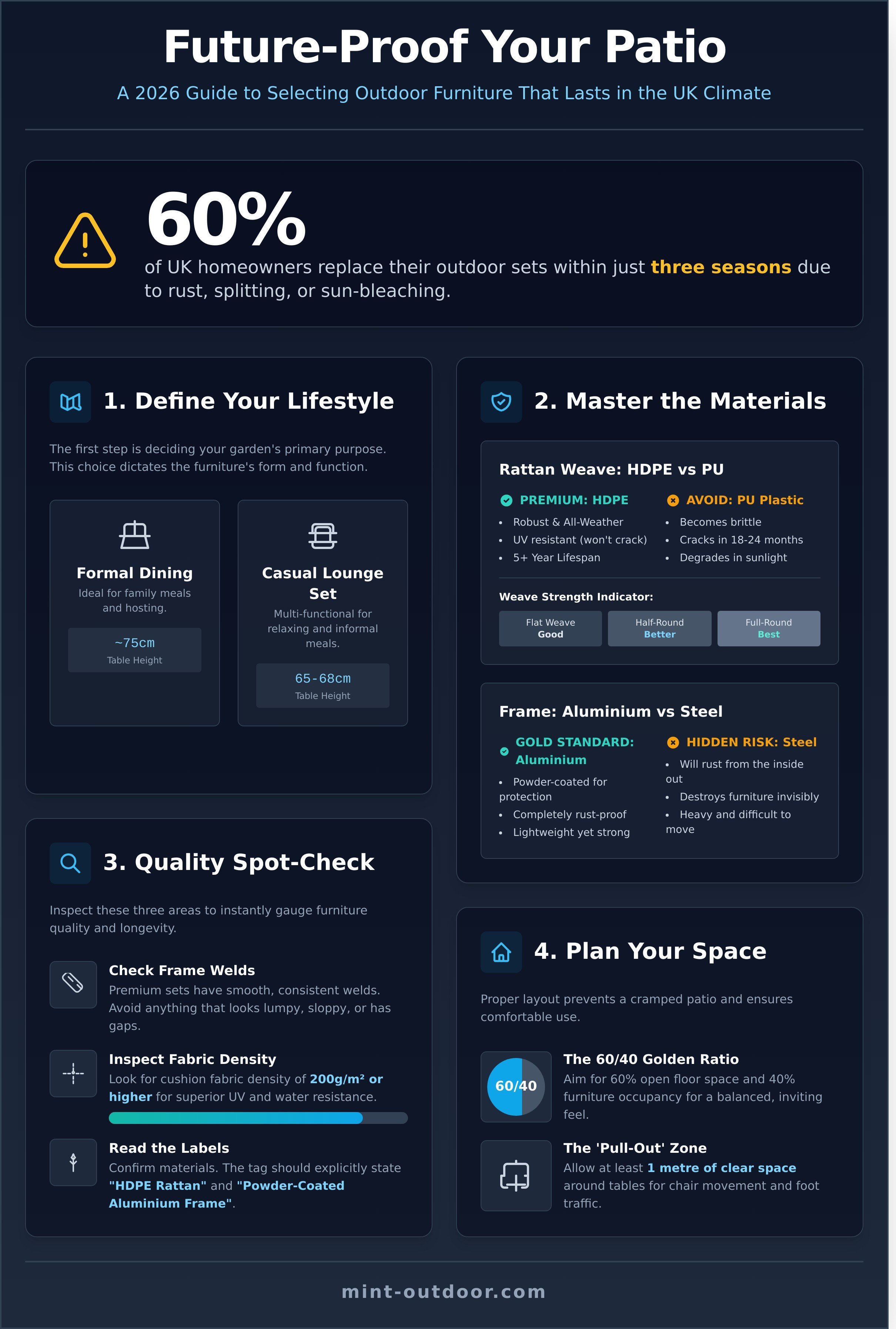 Patio table and chairs infographic - visual guide