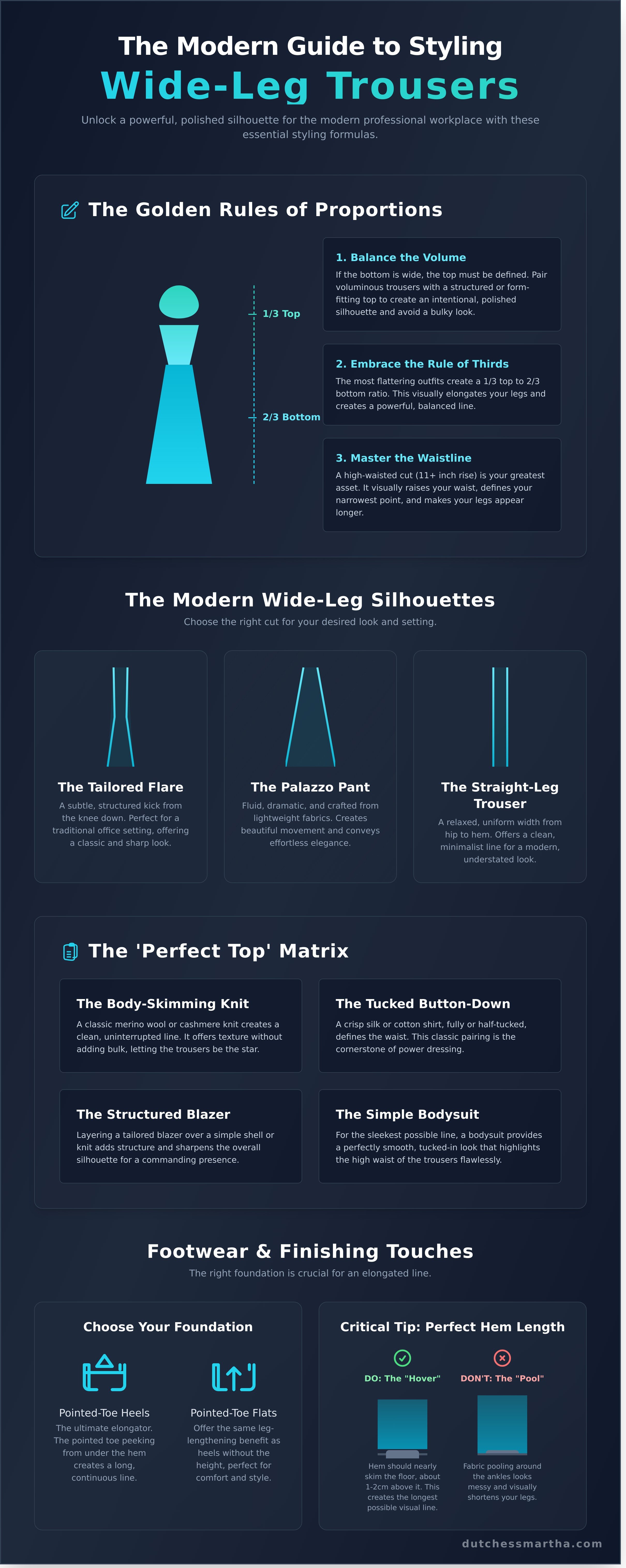 Styling wide leg trousers for work infographic - visual guide