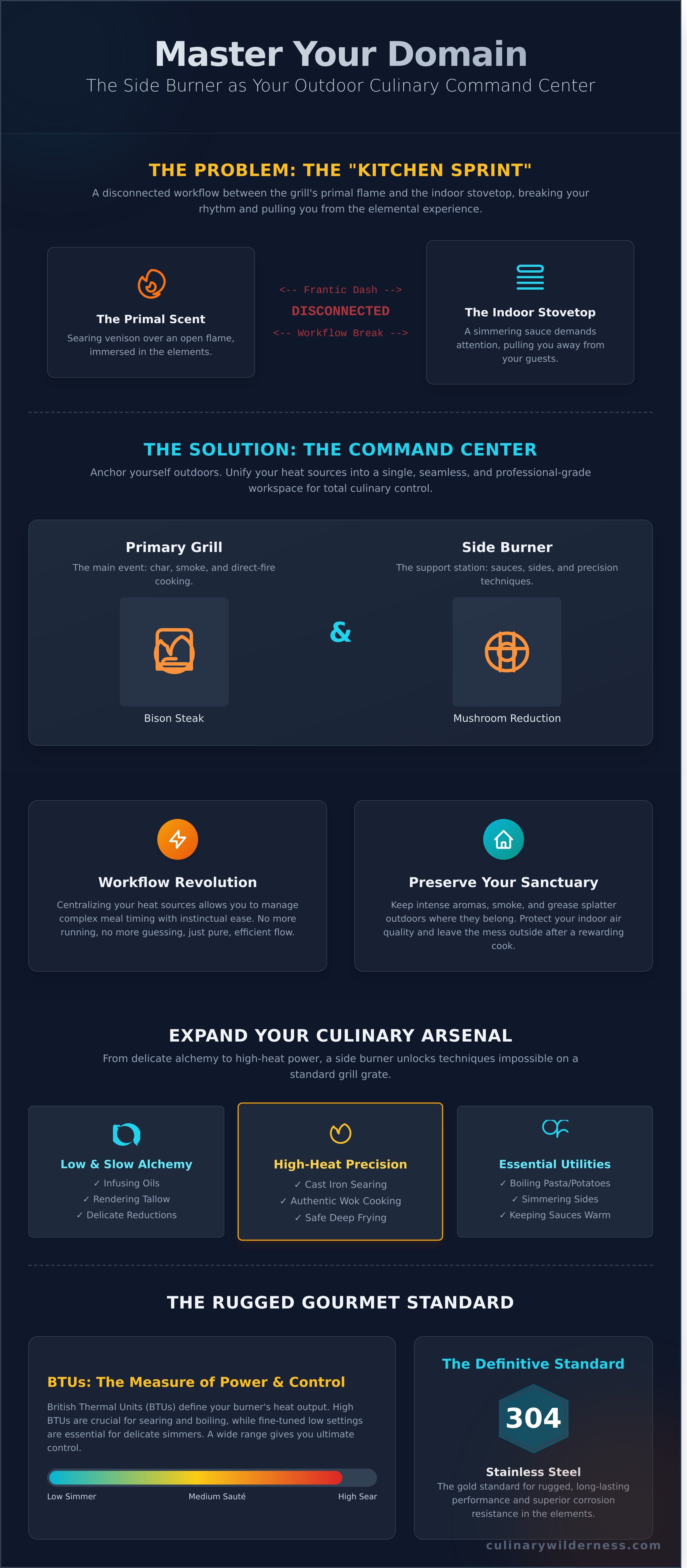 Outdoor kitchen side burner uses infographic - visual guide