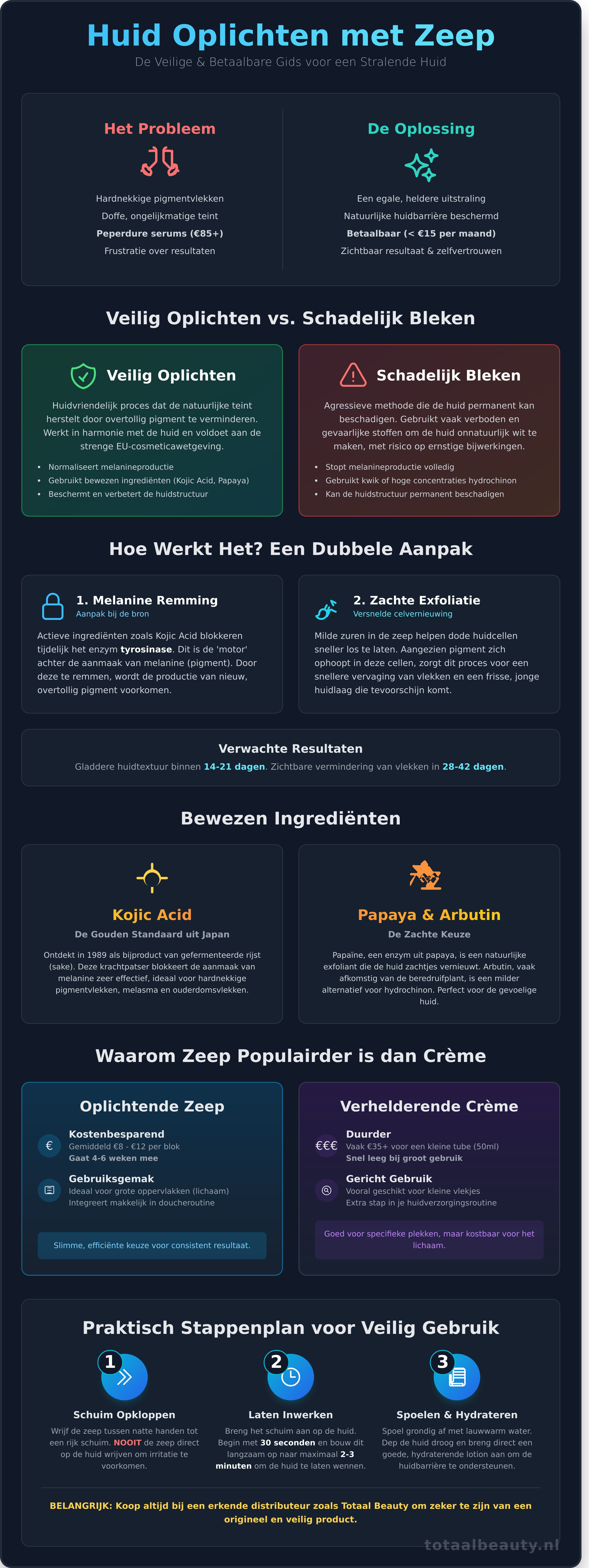 Huid oplichten met zeep infographic - visual guide