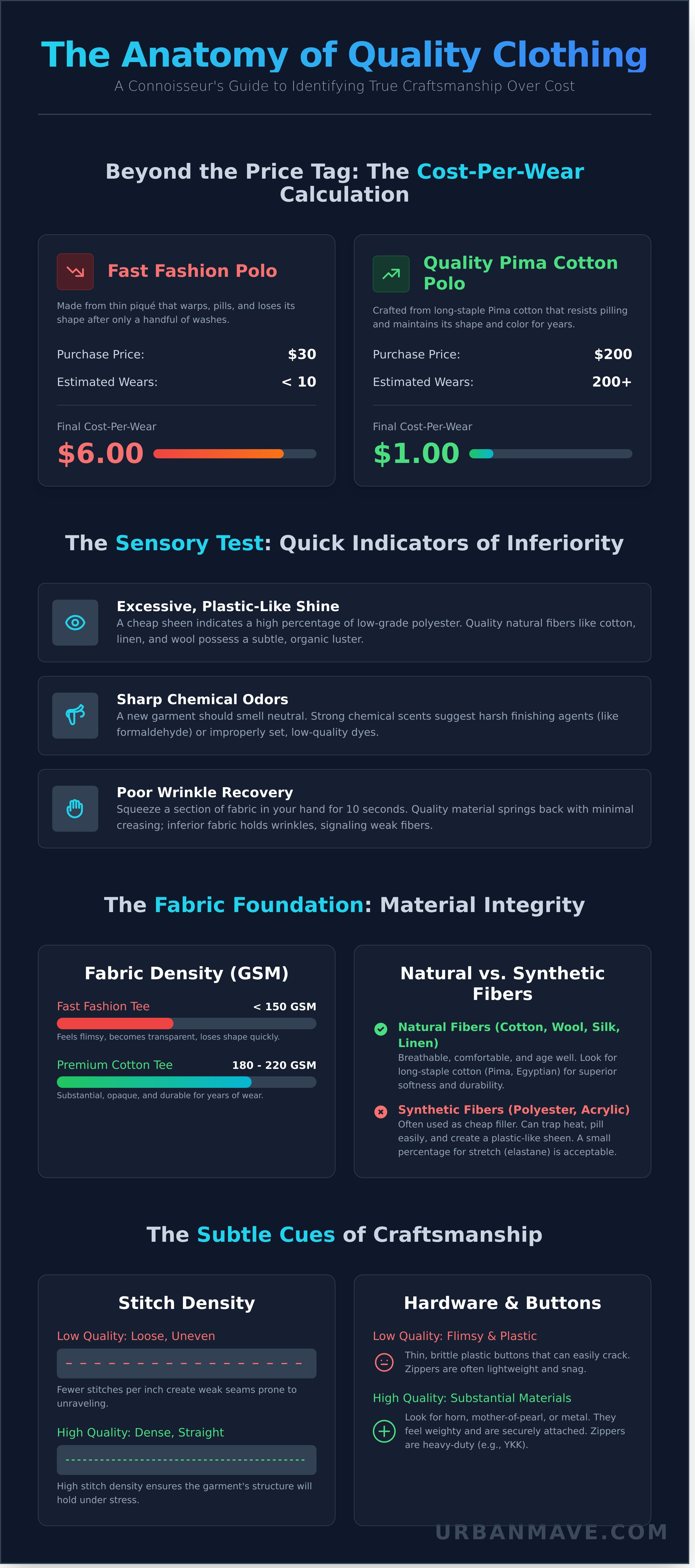 How to spot high quality clothing infographic - visual guide