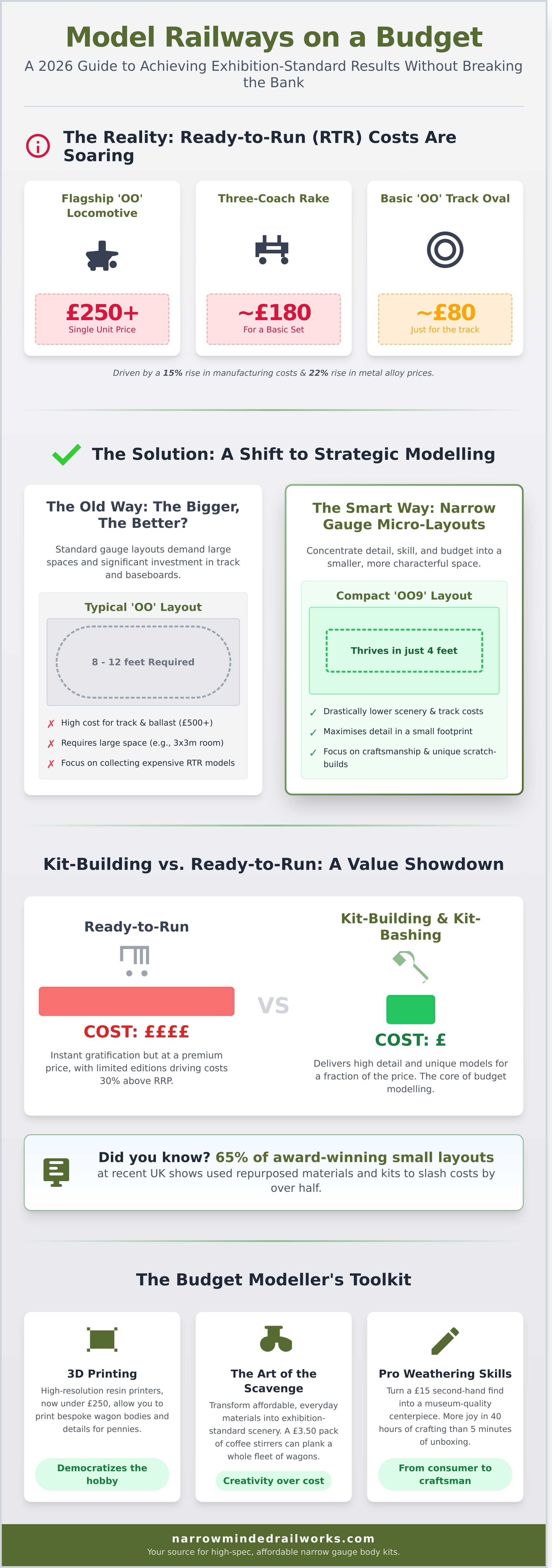 Model railway on a budget infographic - visual guide
