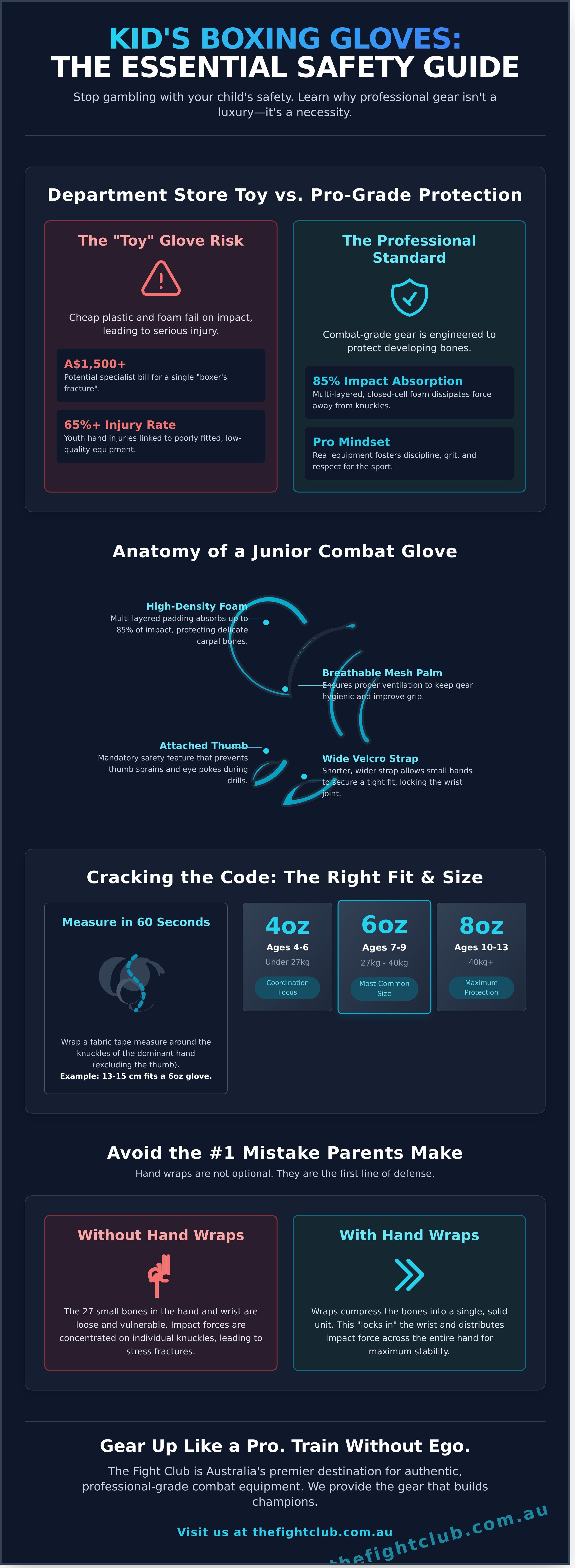 Kids boxing gloves infographic - visual guide