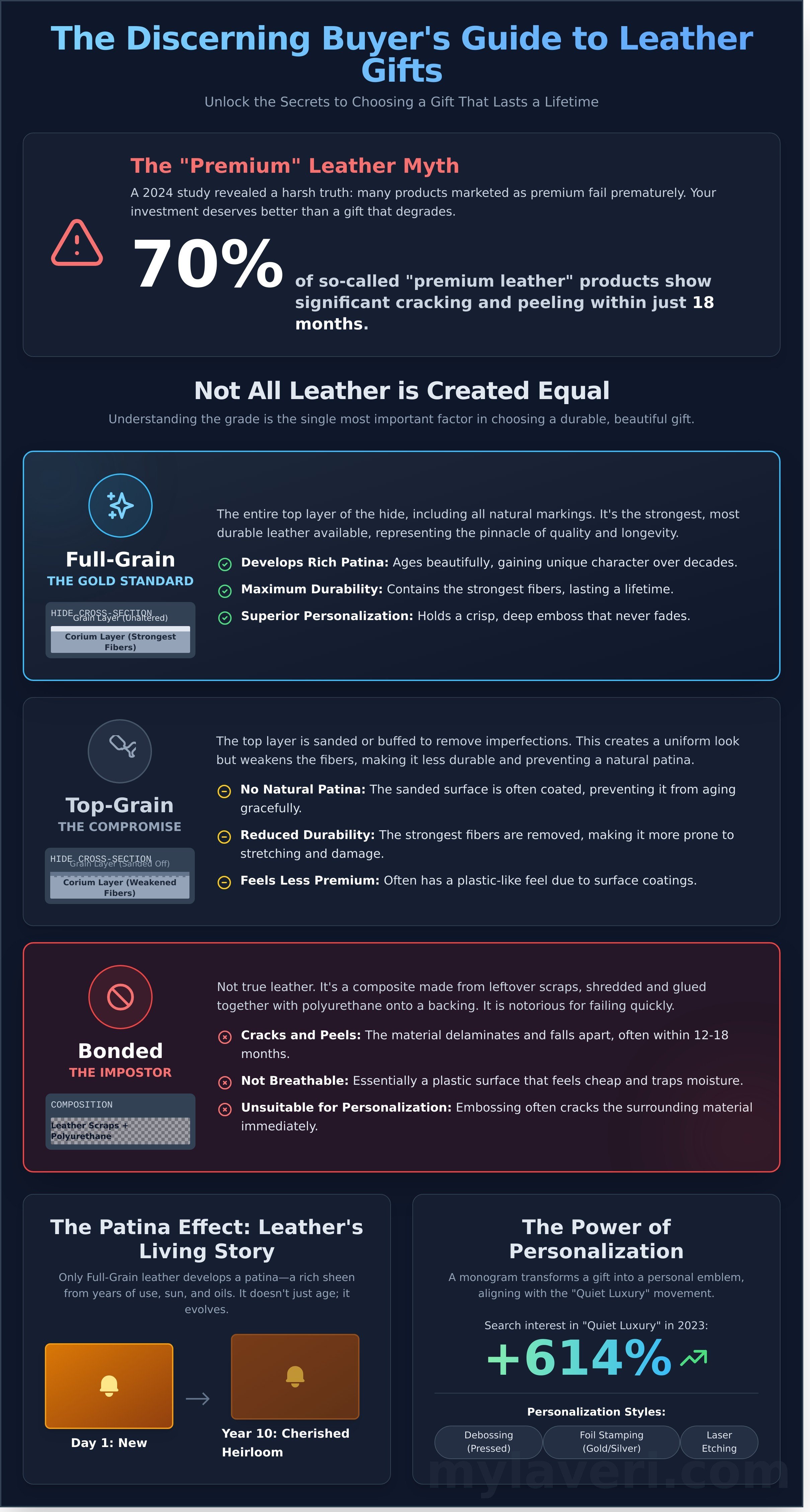 Personalized leather gifts for him infographic - visual guide