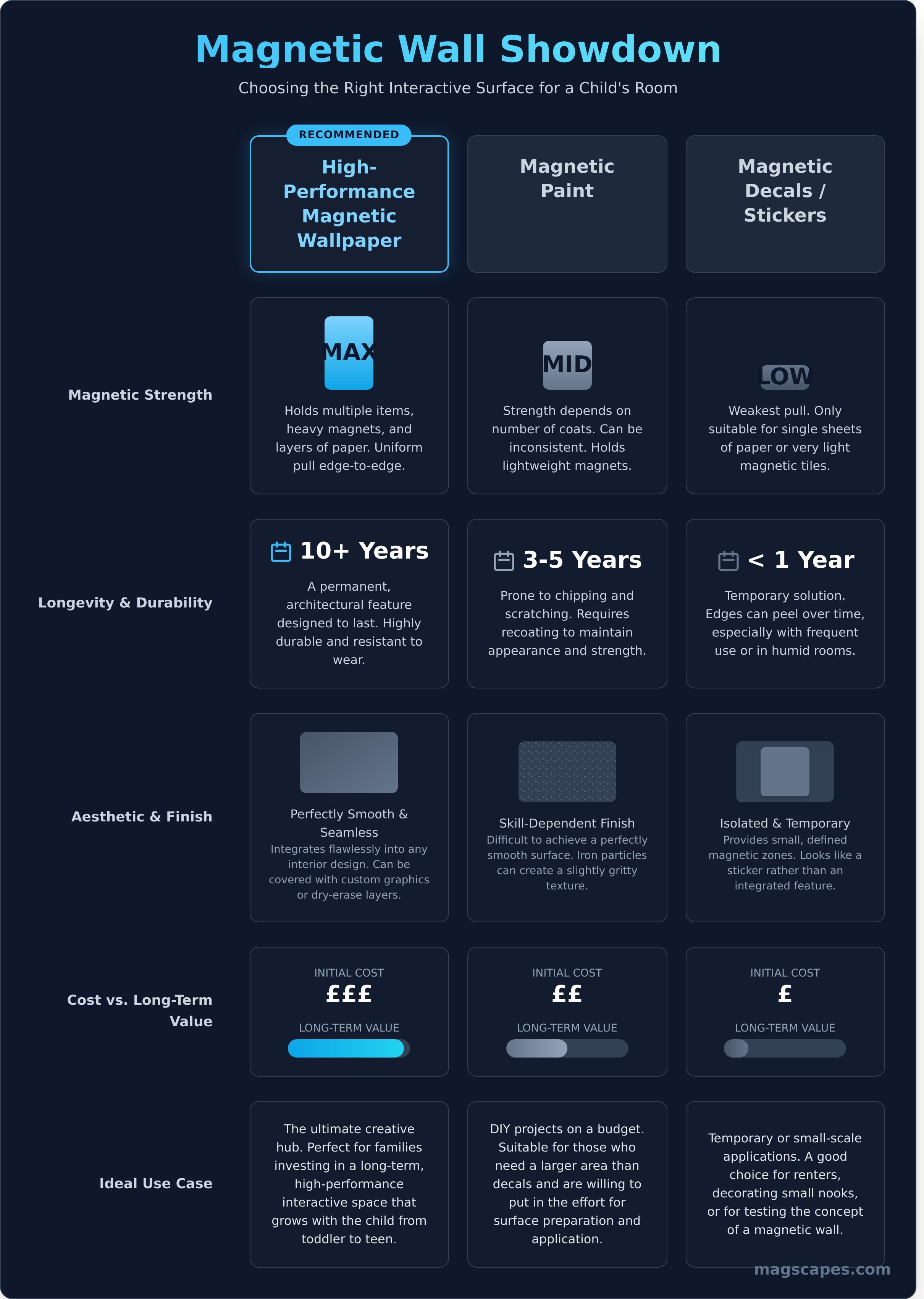 Magnetic wall for kids room infographic - visual guide