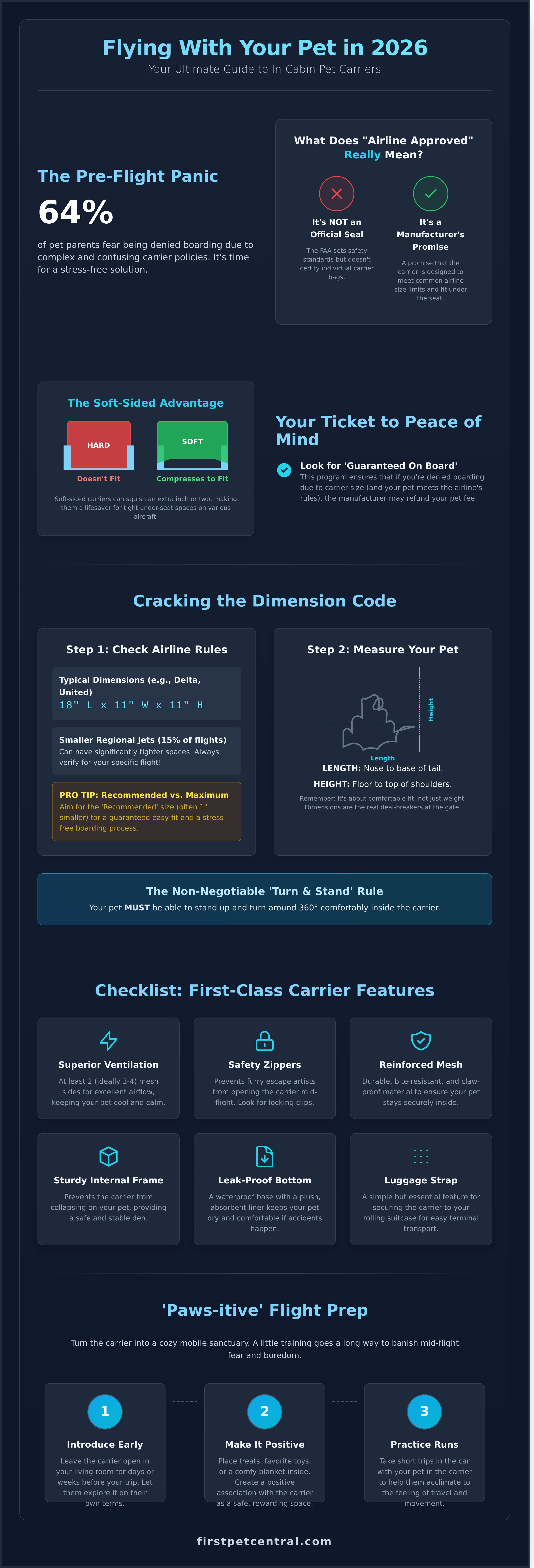 Airline approved pet carrier for in cabin infographic - visual guide