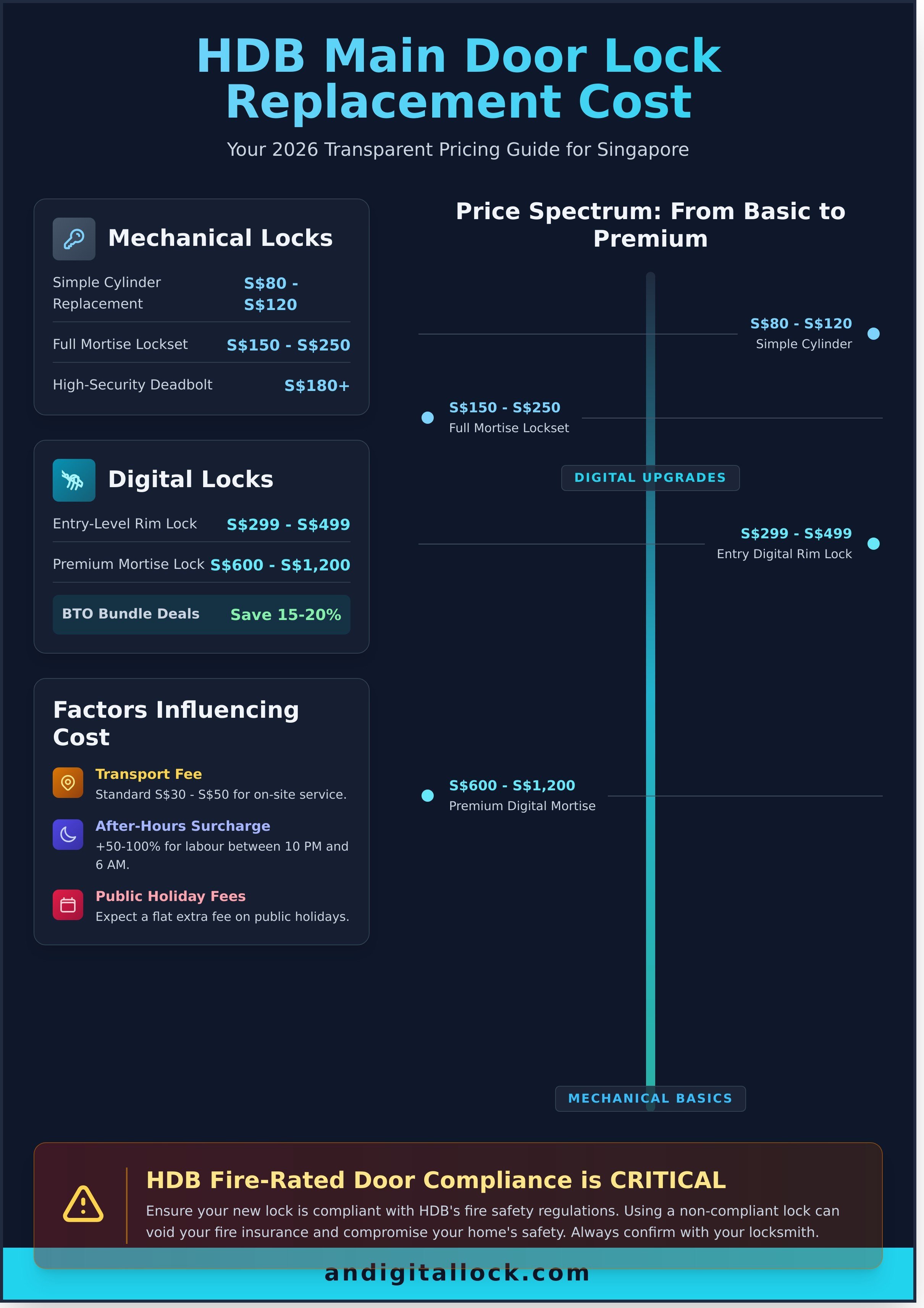 Cost to replace hdb main door lock infographic - visual guide