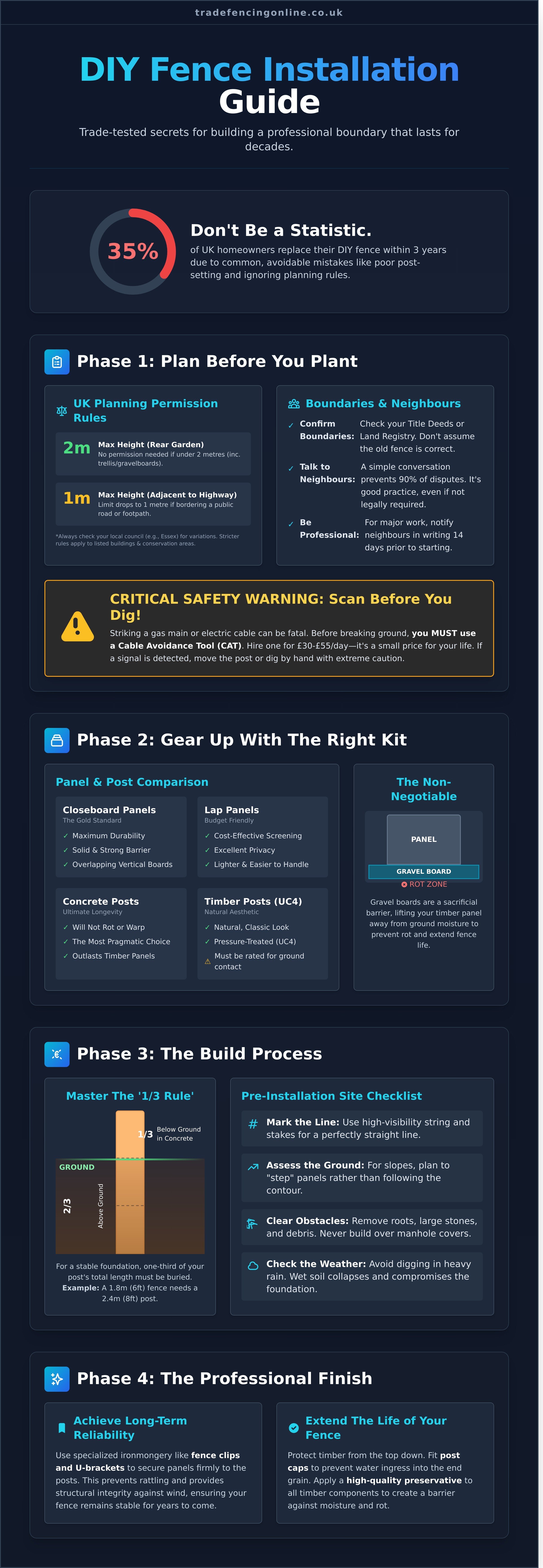 DIY fence installation guide infographic - visual guide