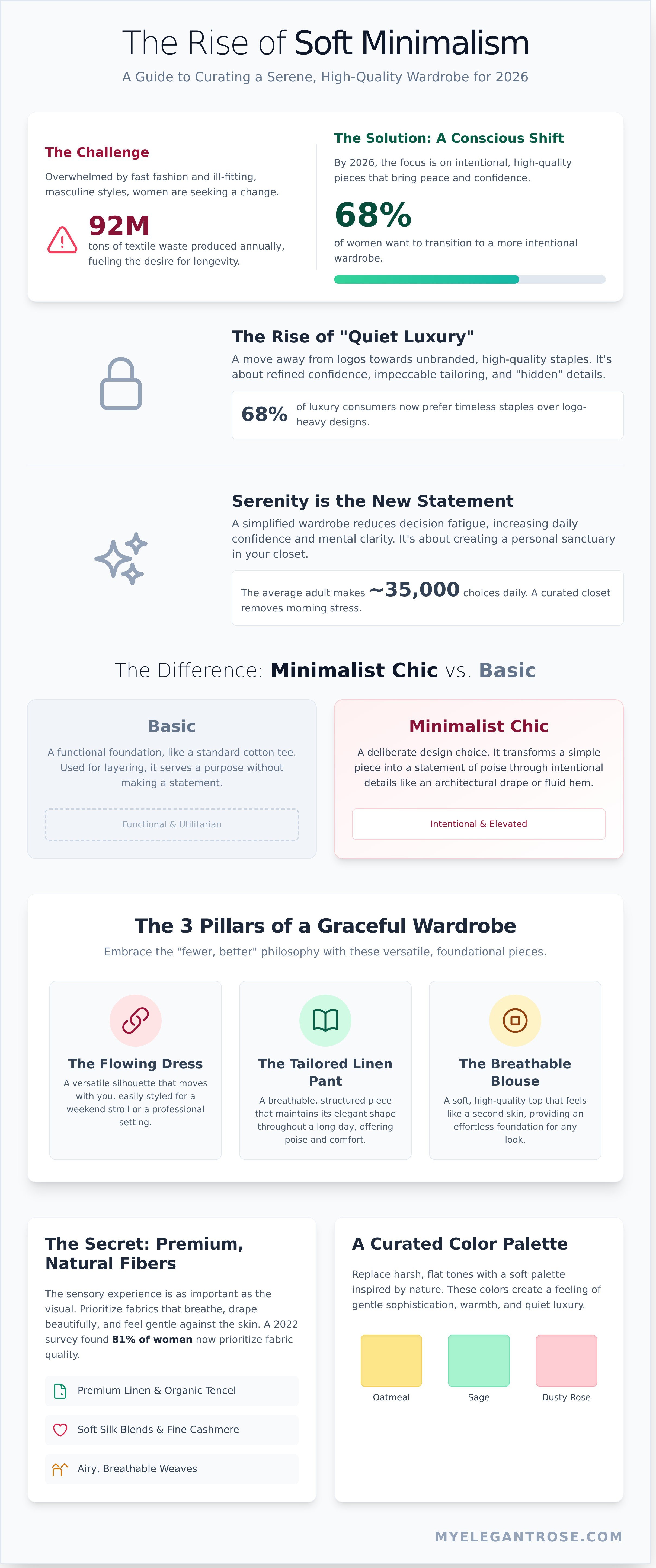 Minimalist chic women's clothing online infographic - visual guide