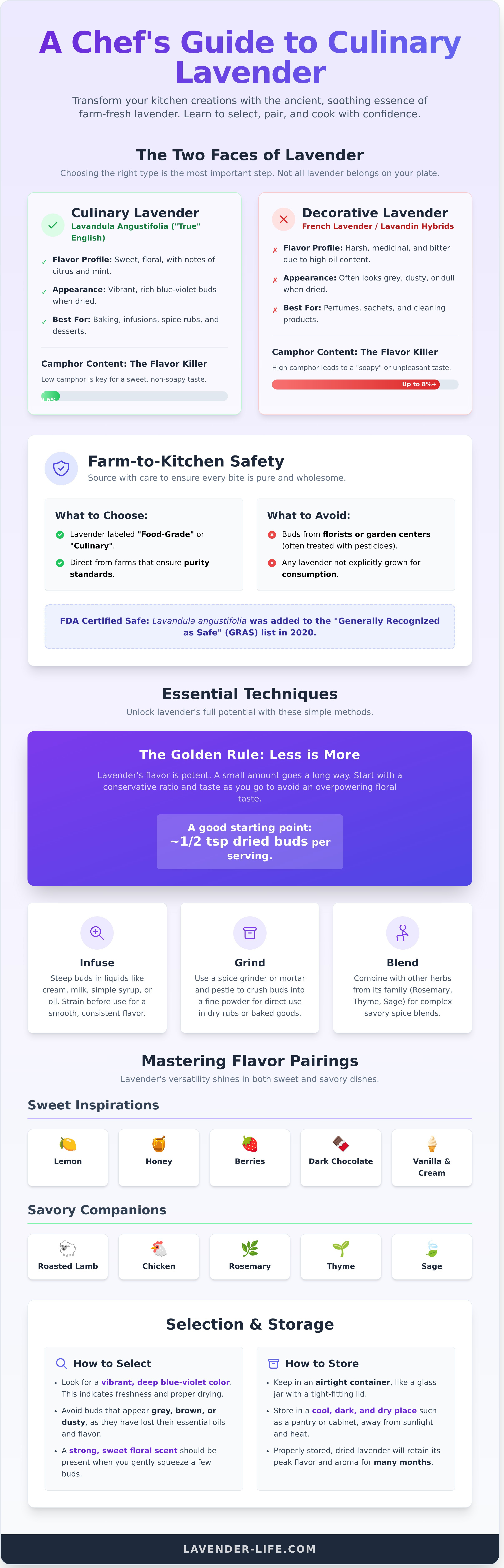 How to cook with dried lavender infographic - visual guide