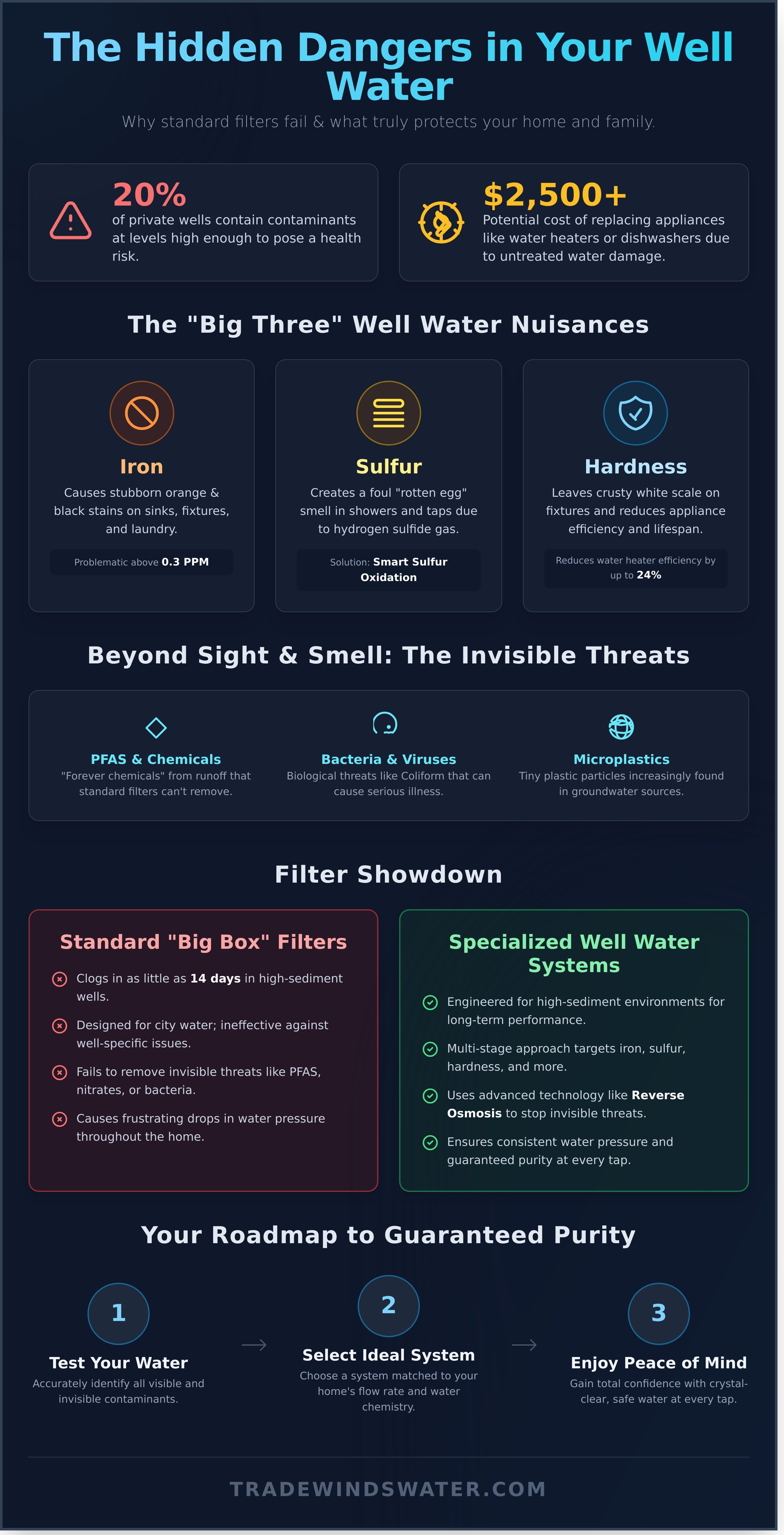 Well water filtration system infographic - visual guide