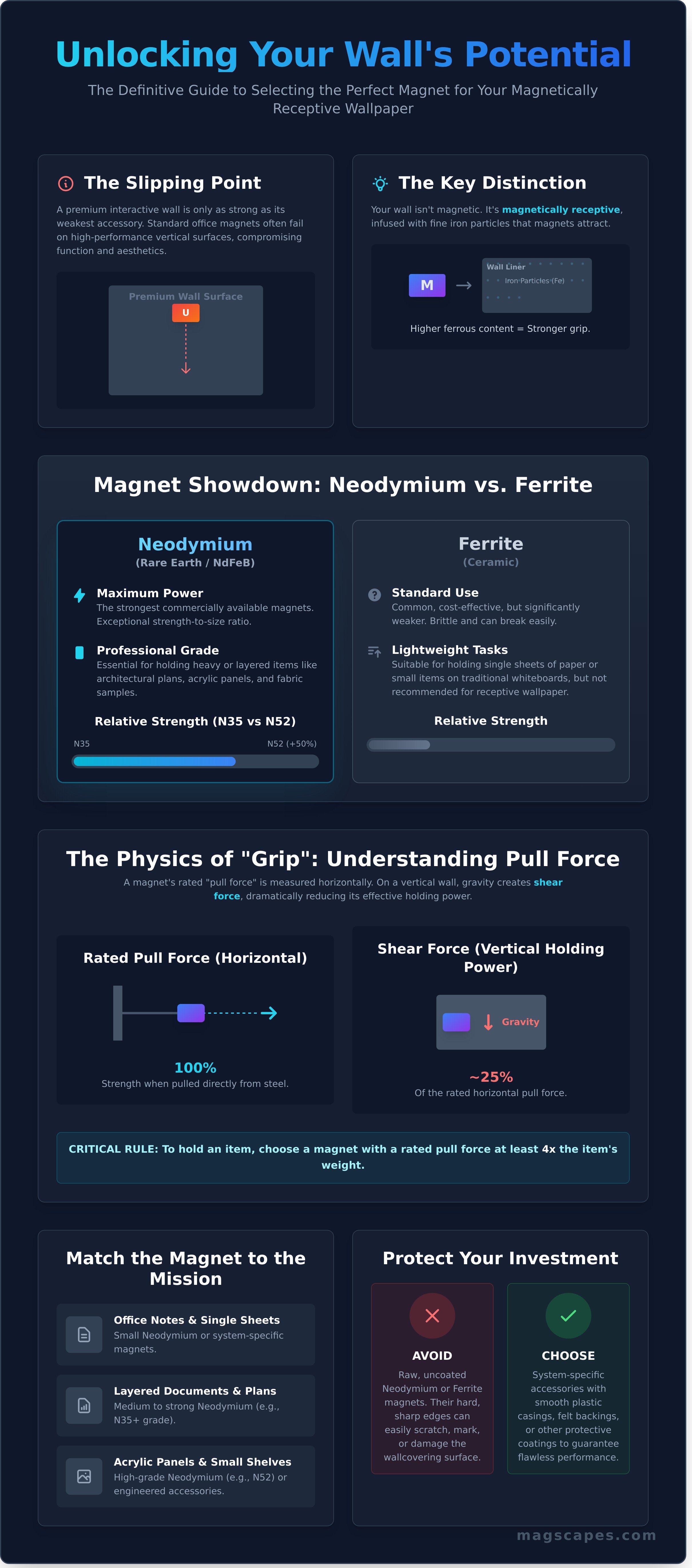 Magnets for magnetic wallpaper infographic - visual guide