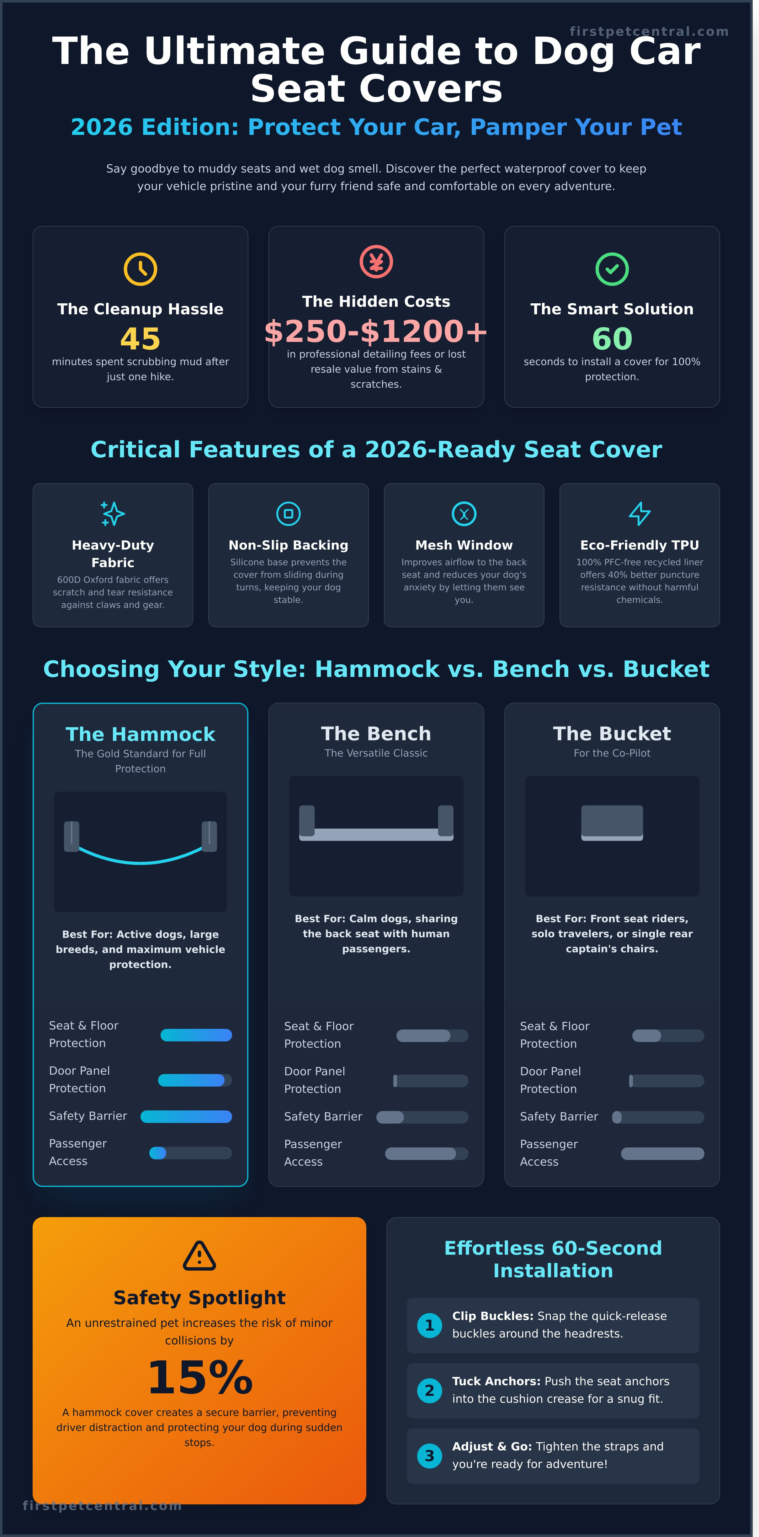 Waterproof dog car seat cover infographic - visual guide