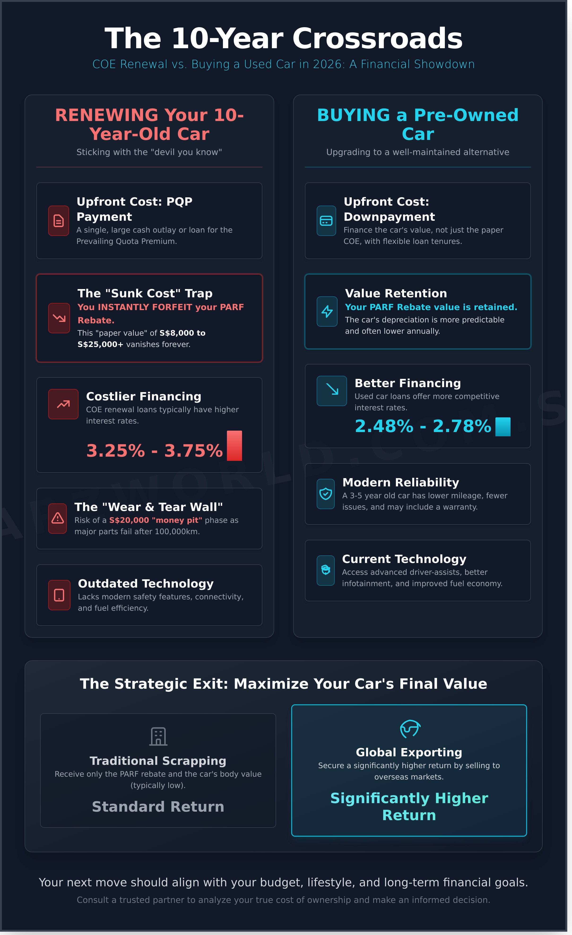 COE renewal vs buying used car infographic - visual guide