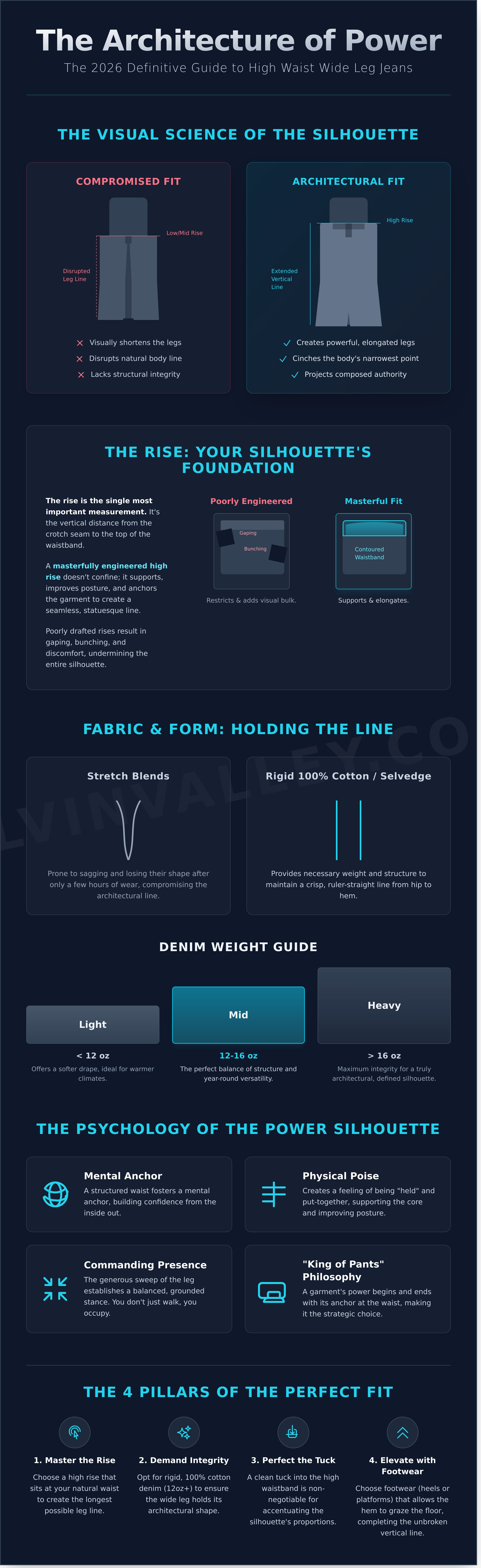 High waist wide leg jeans infographic - visual guide