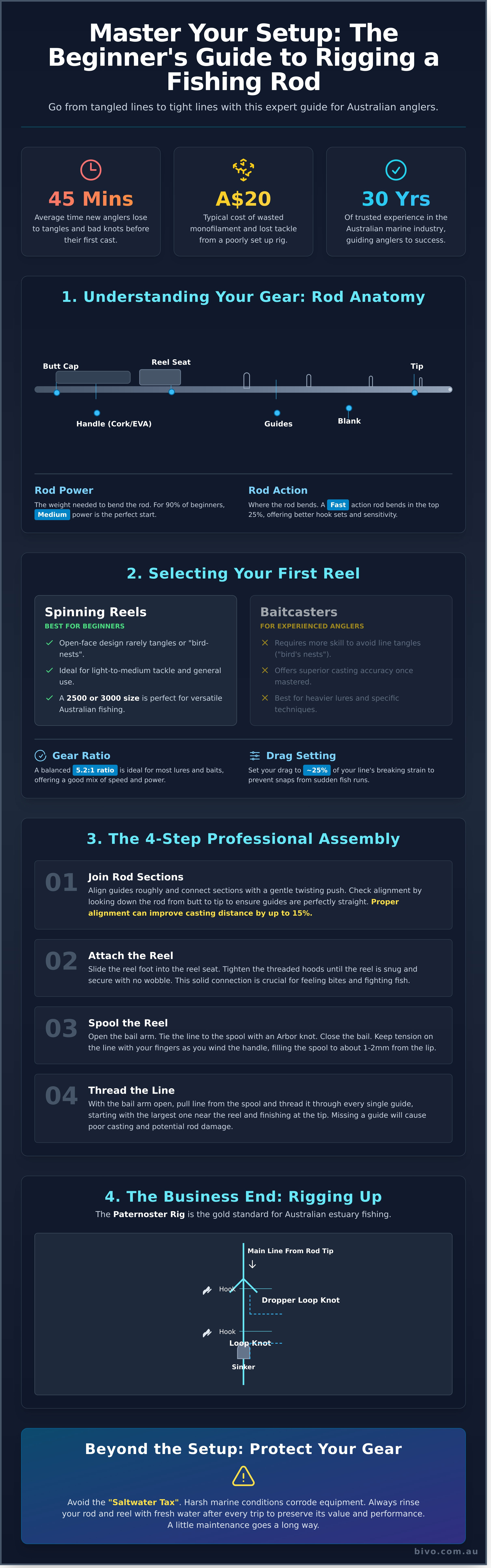 How to set up a pole for fishing infographic - visual guide