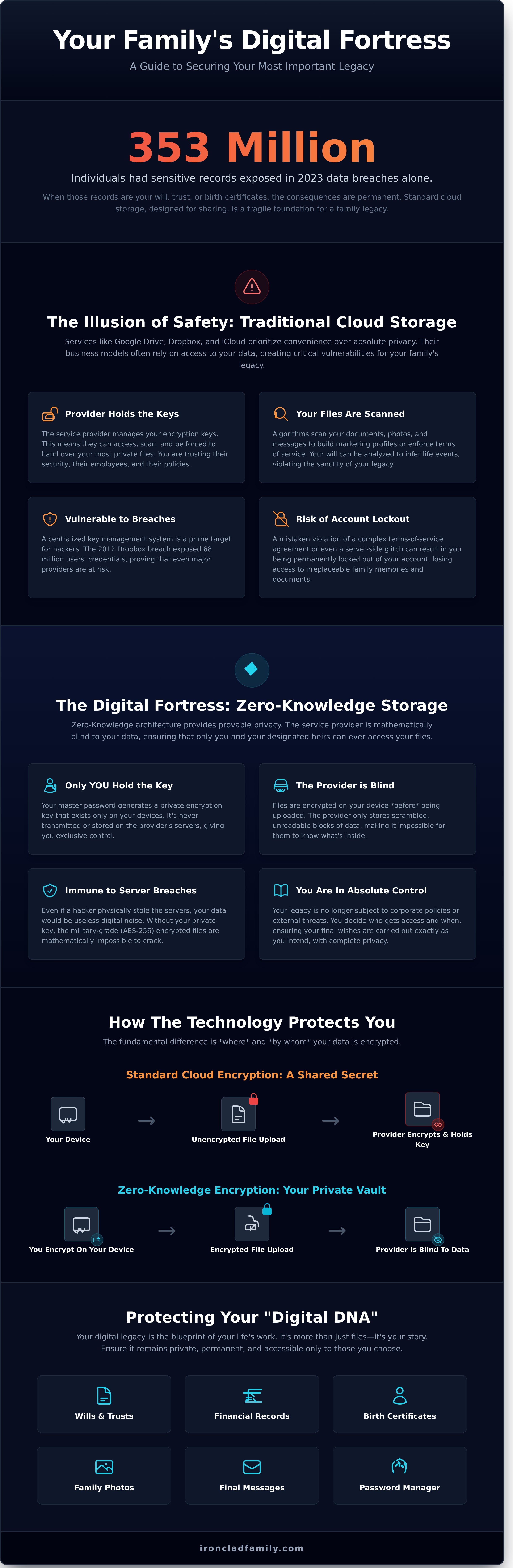 Zero-knowledge encryption storage infographic - visual guide