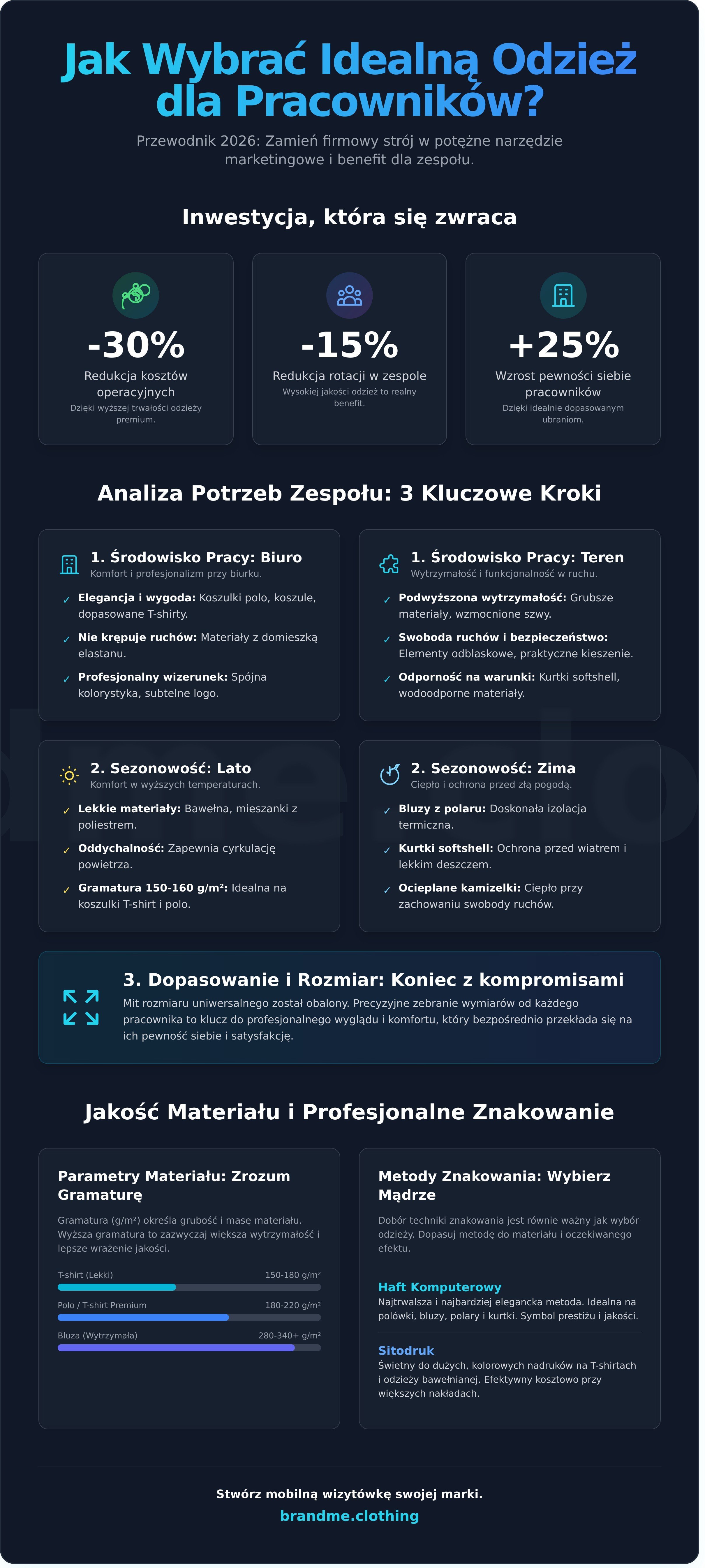 Jak wybrać odzież dla pracowników infographic - visual guide