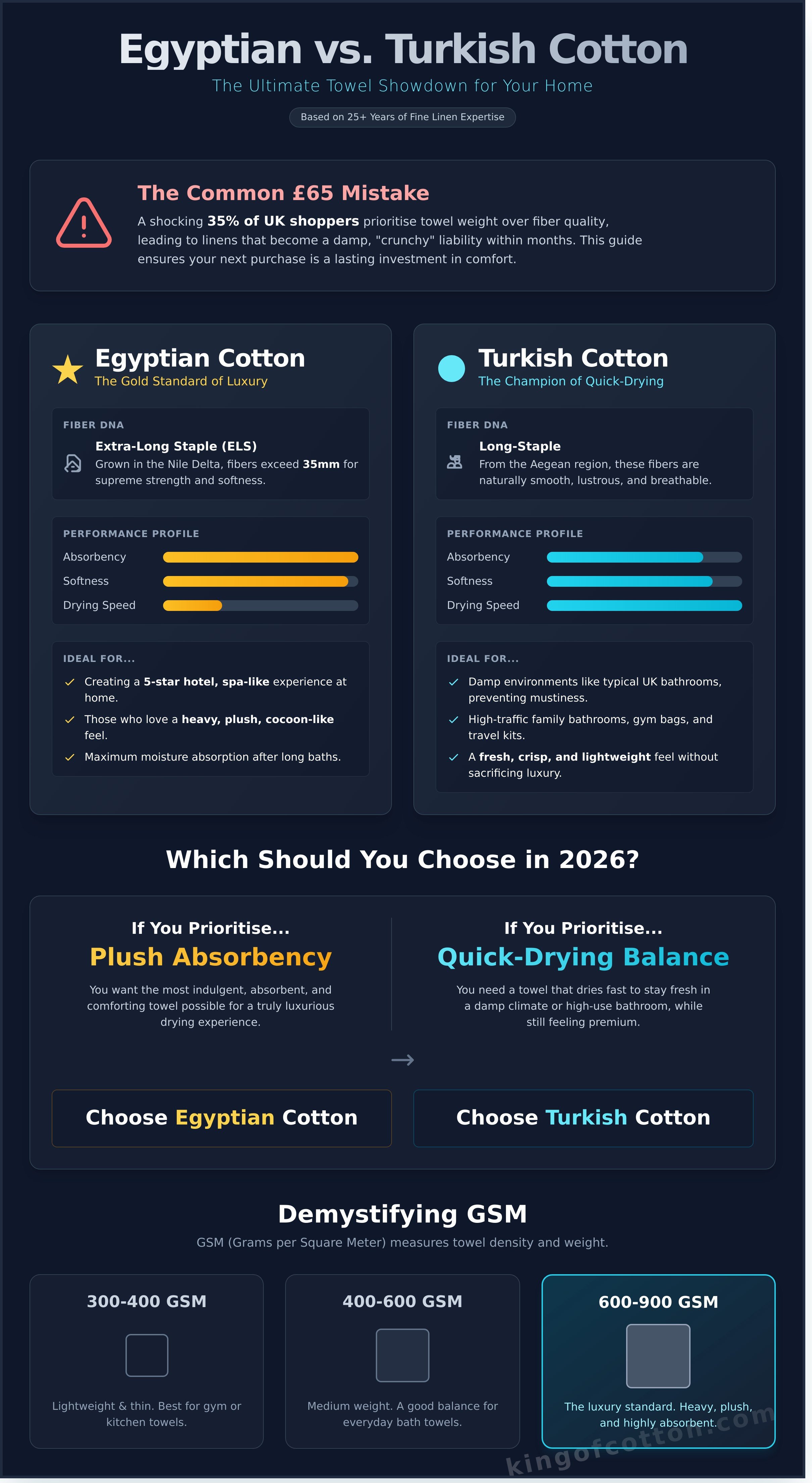 Egyptian cotton vs turkish cotton towels infographic - visual guide