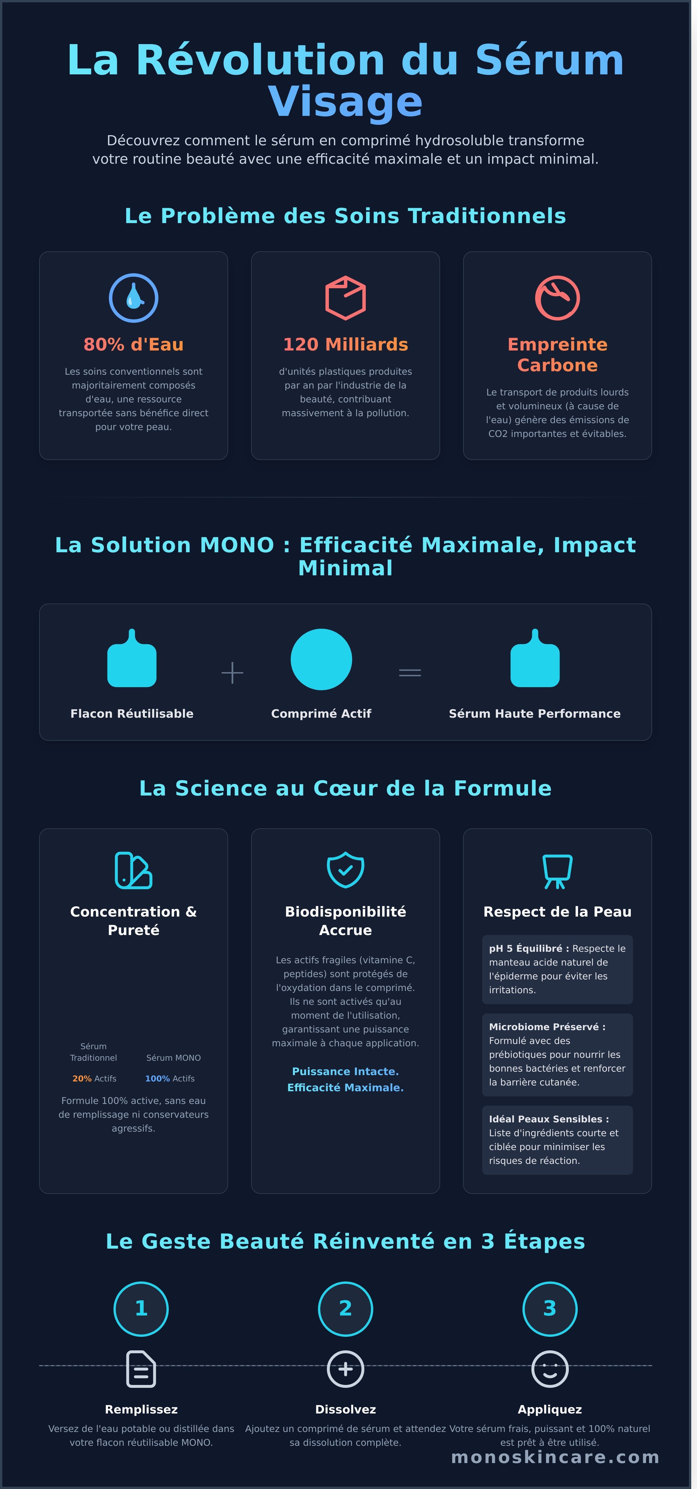 Sérum visage en comprimé infographic - visual guide