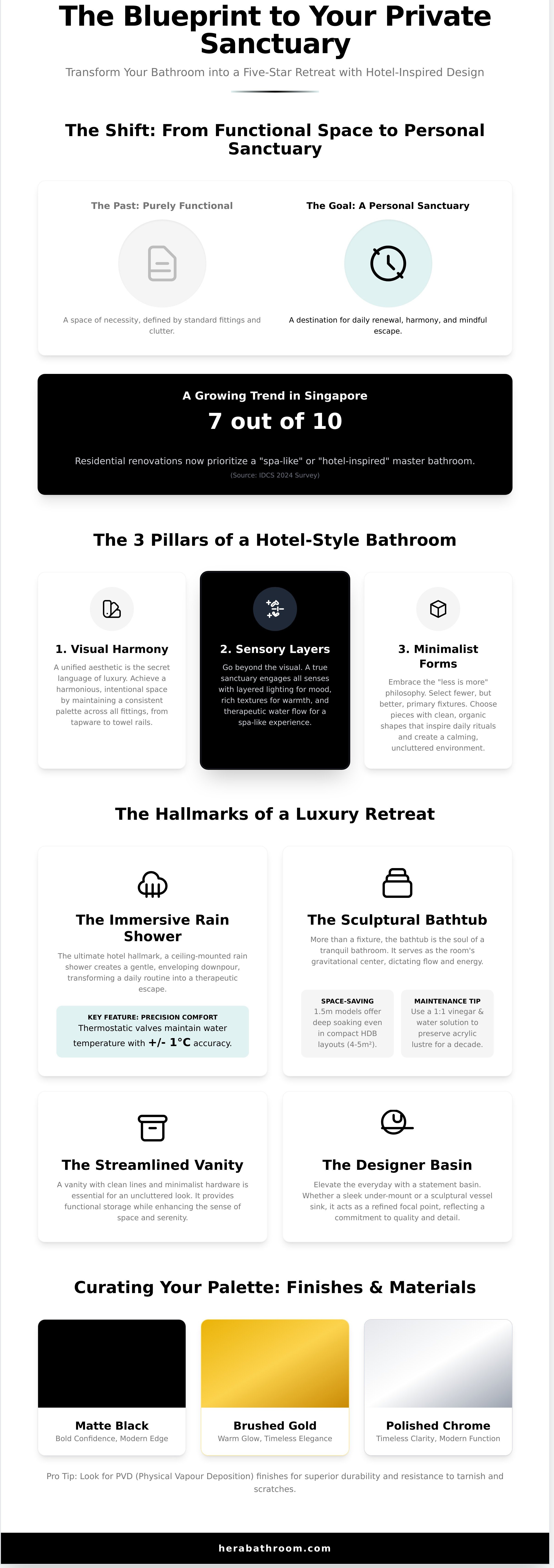 Hotel style bathroom fittings infographic - visual guide
