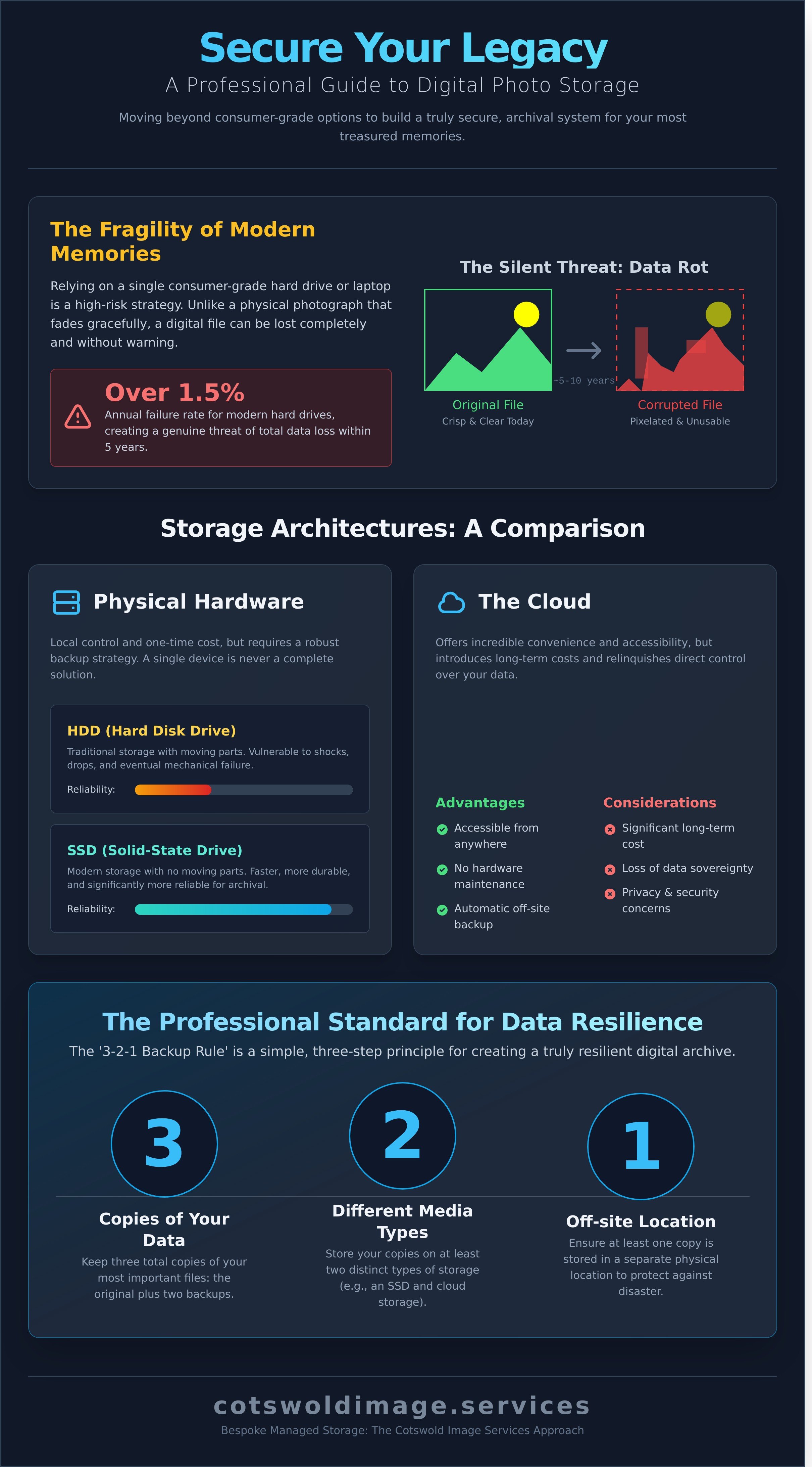 Digital photo storage solutions infographic - visual guide