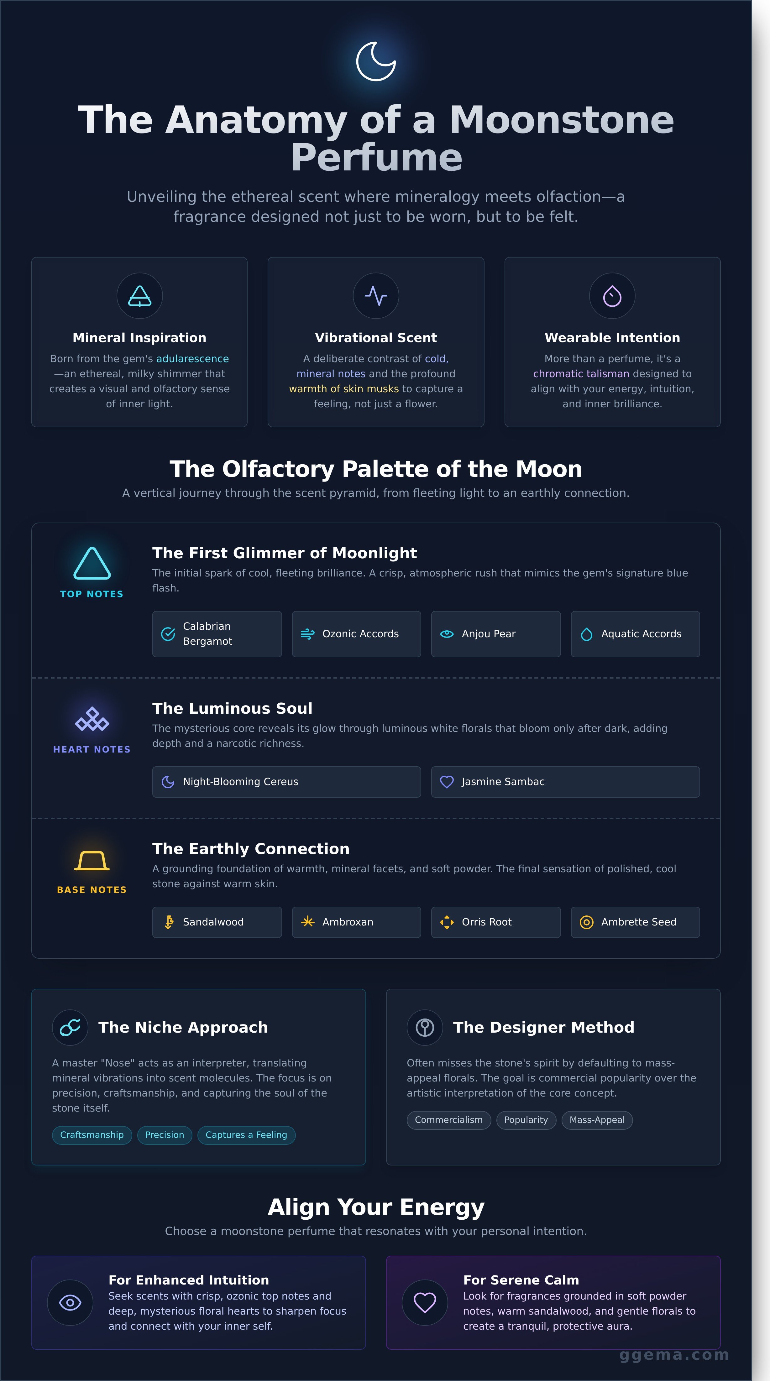 Moonstone perfume infographic - visual guide