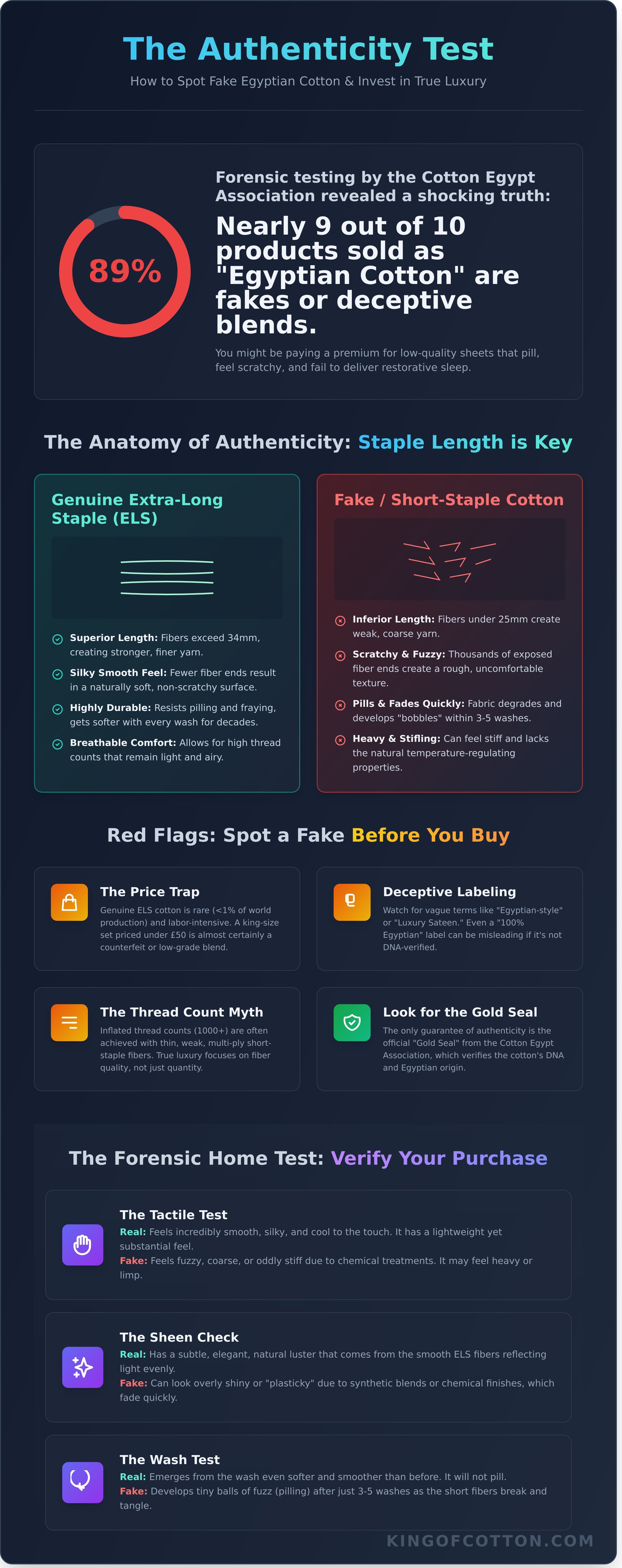 How to spot fake egyptian cotton infographic - visual guide