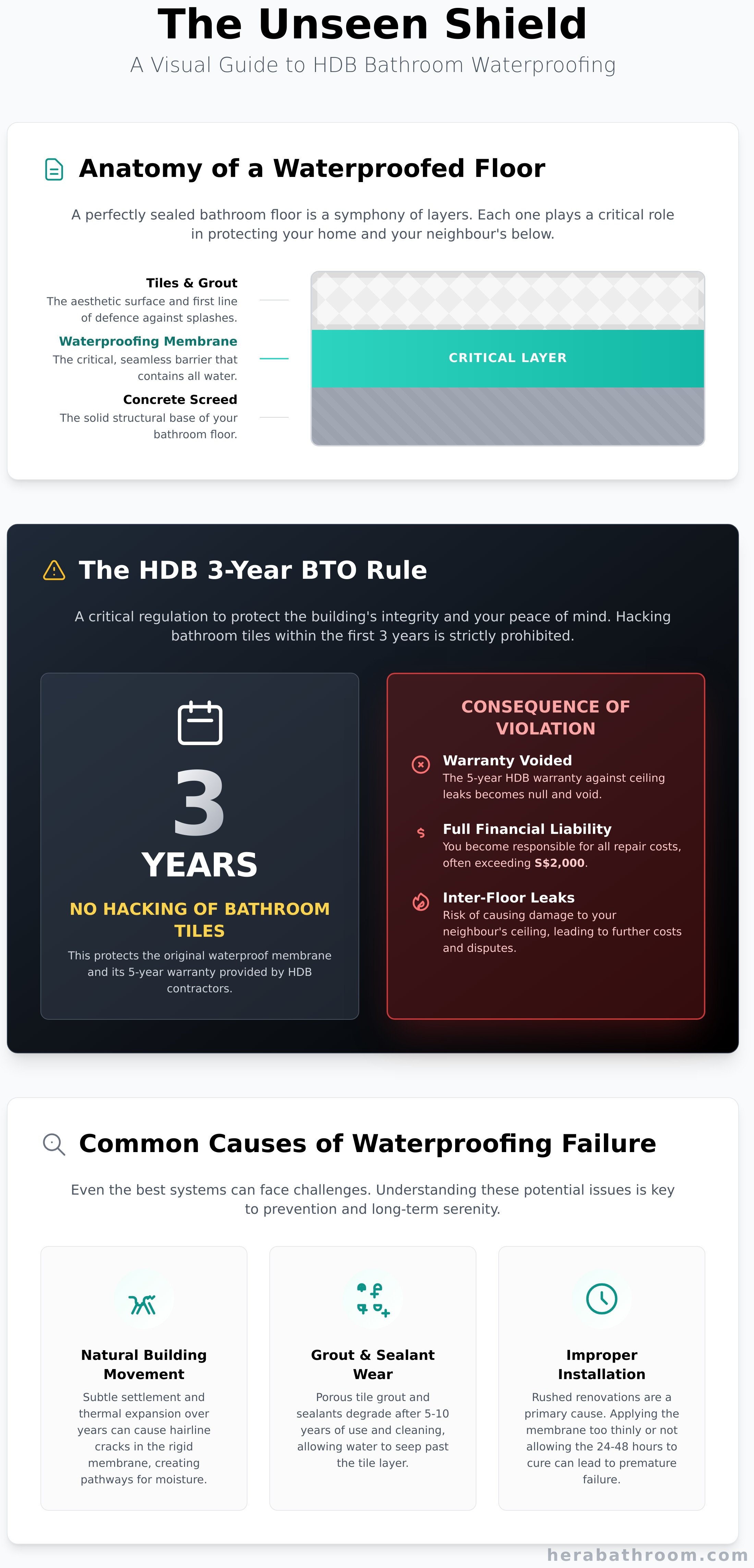 Hdb bathroom waterproofing guide infographic - visual guide
