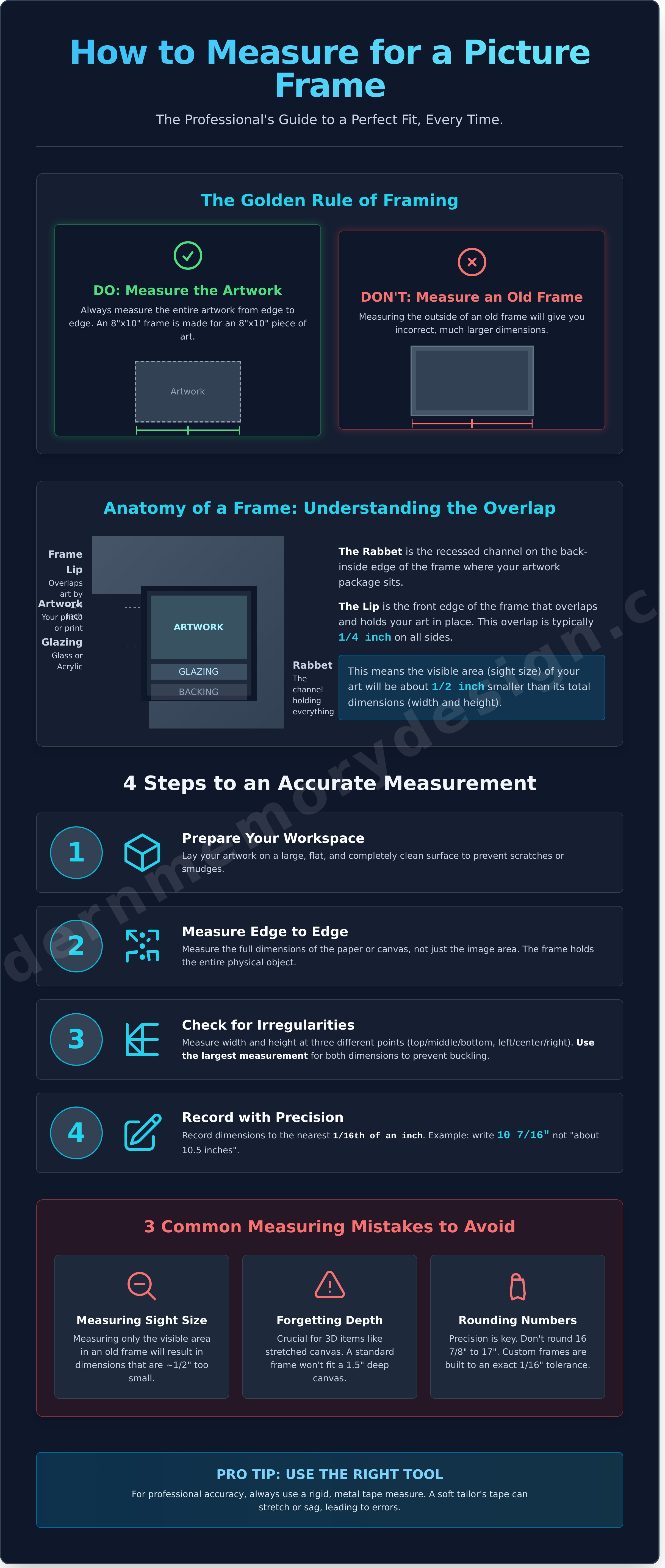 How to measure for picture frame infographic - visual guide
