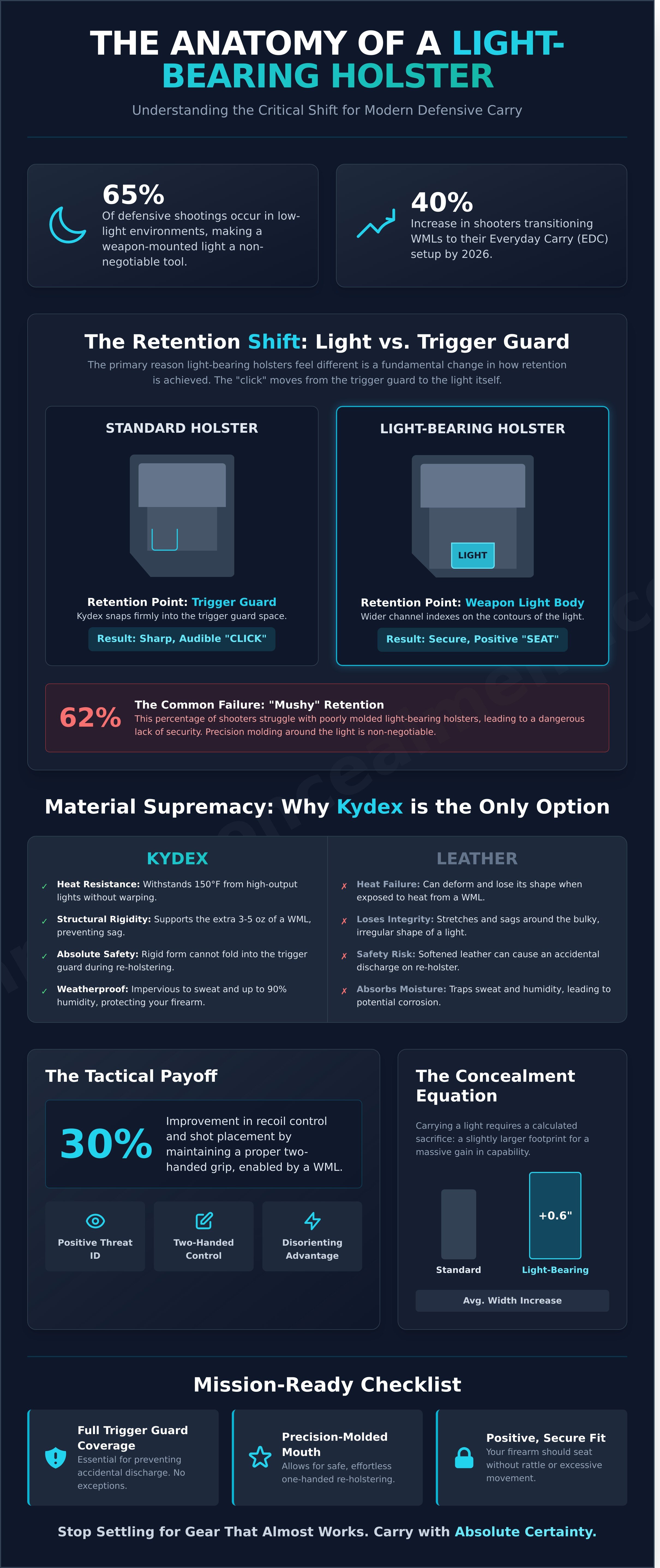 Kydex holster for gun with light infographic - visual guide