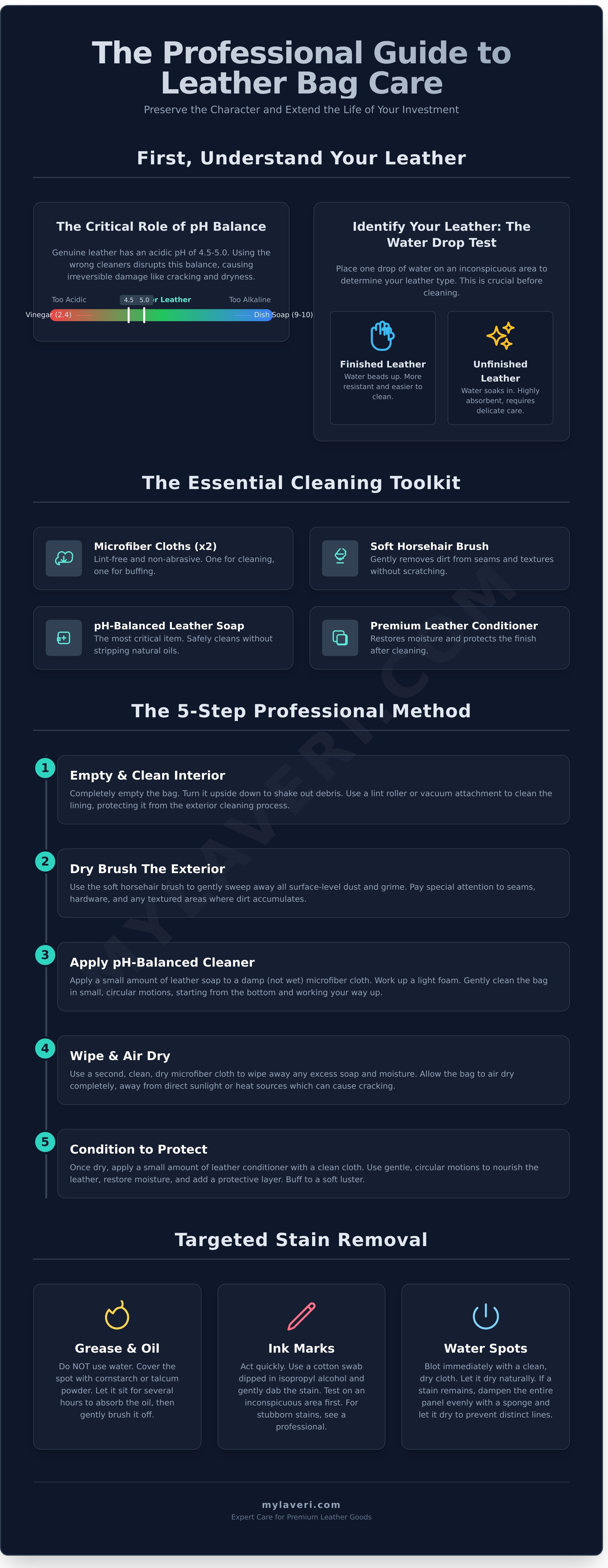How to clean leather bag infographic - visual guide