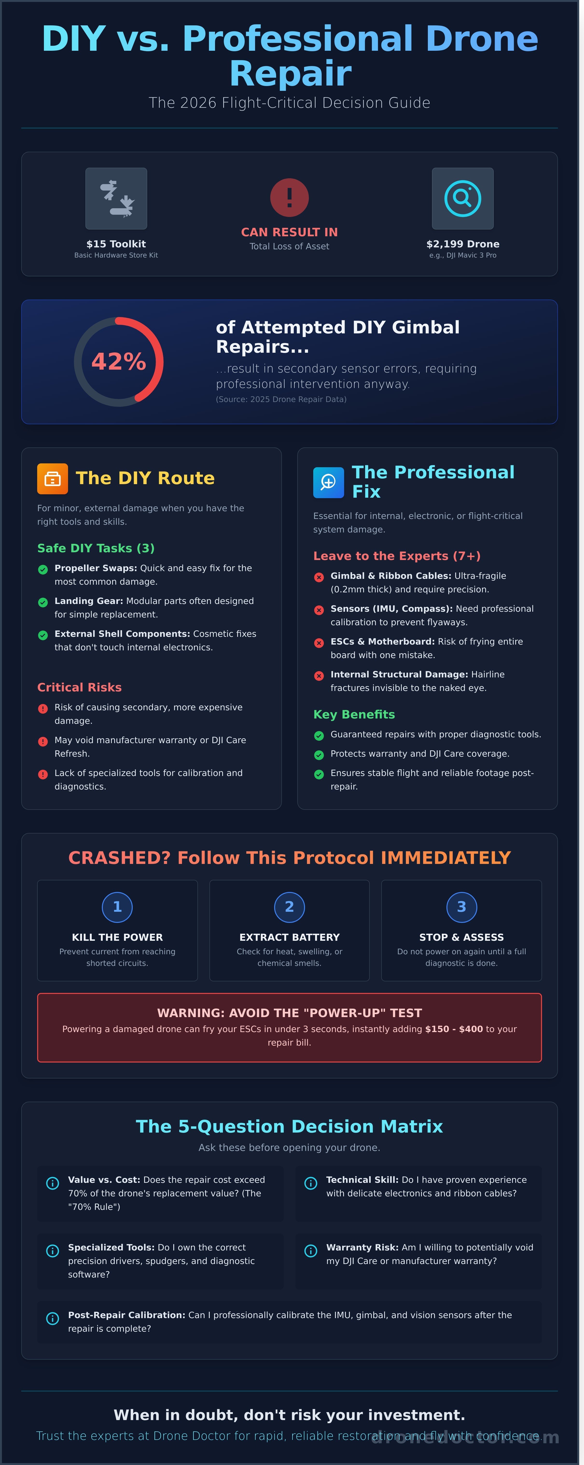 Diy drone repair vs professional infographic - visual guide