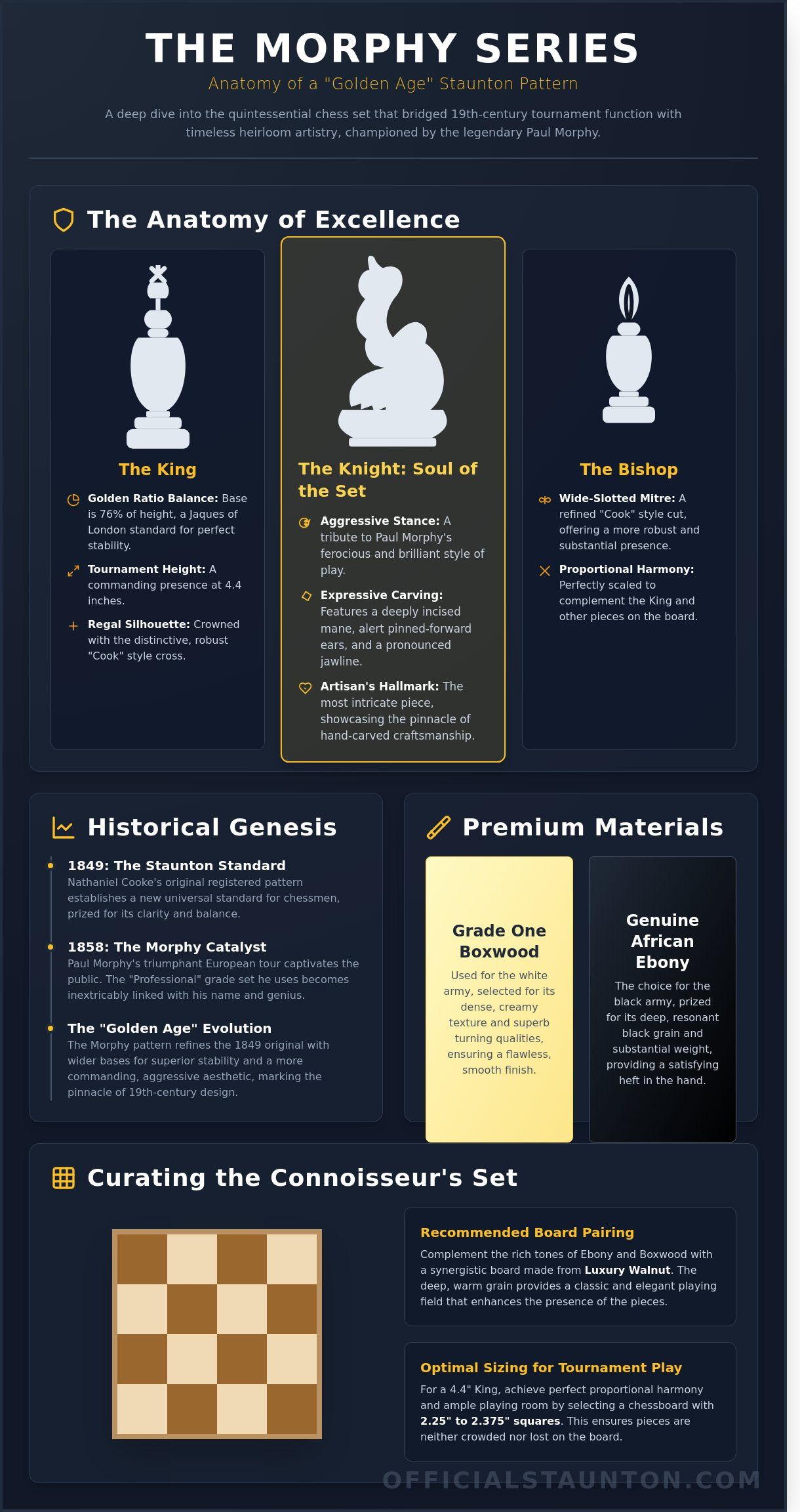 The Morphy Series Chess Pieces infographic - visual guide