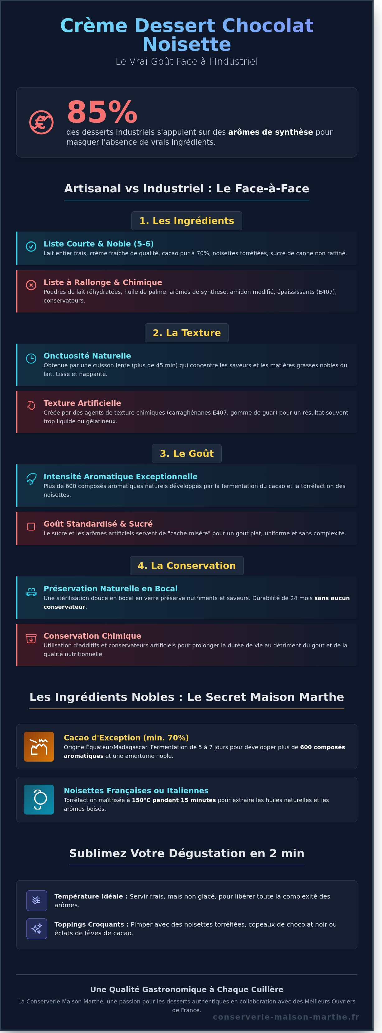 Crème dessert chocolat noisette infographic - visual guide