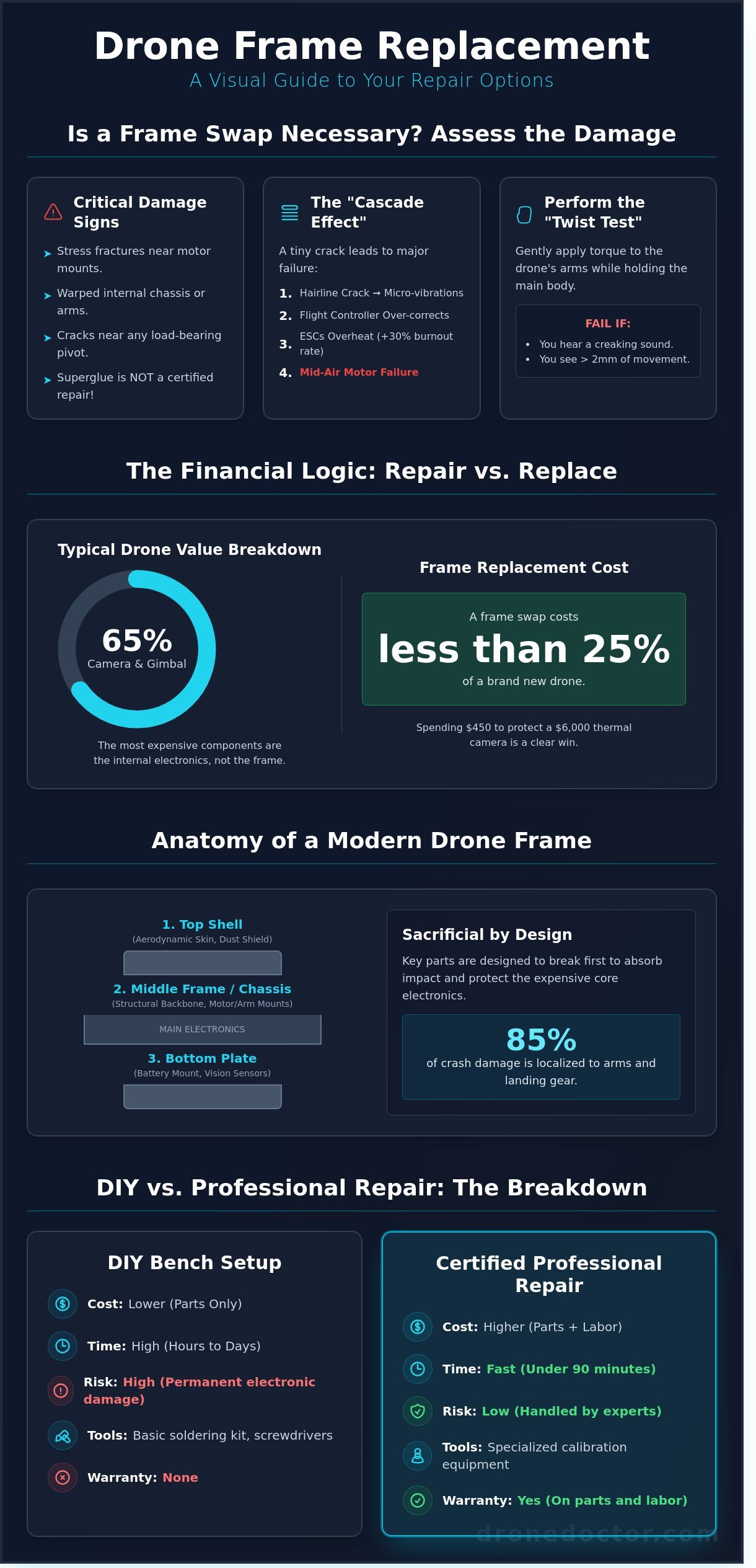 Drone frame replacement infographic - visual guide