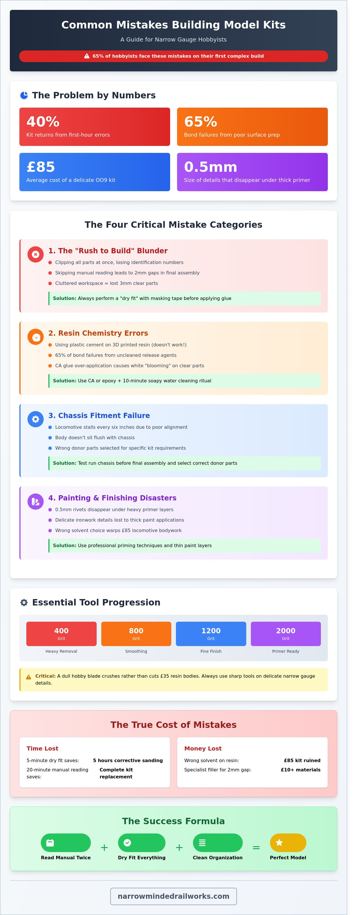 Common mistakes building model kits infographic - visual guide