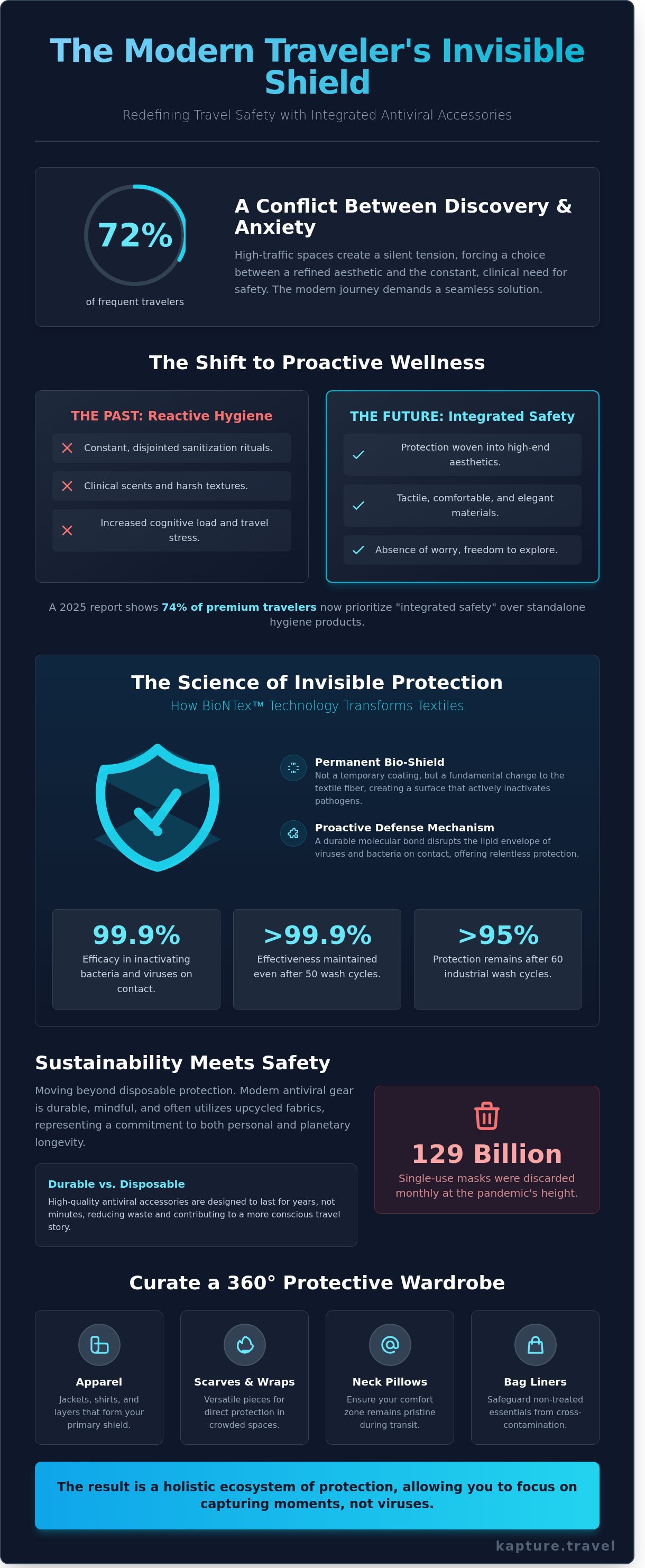 Antiviral travel accessories infographic - visual guide