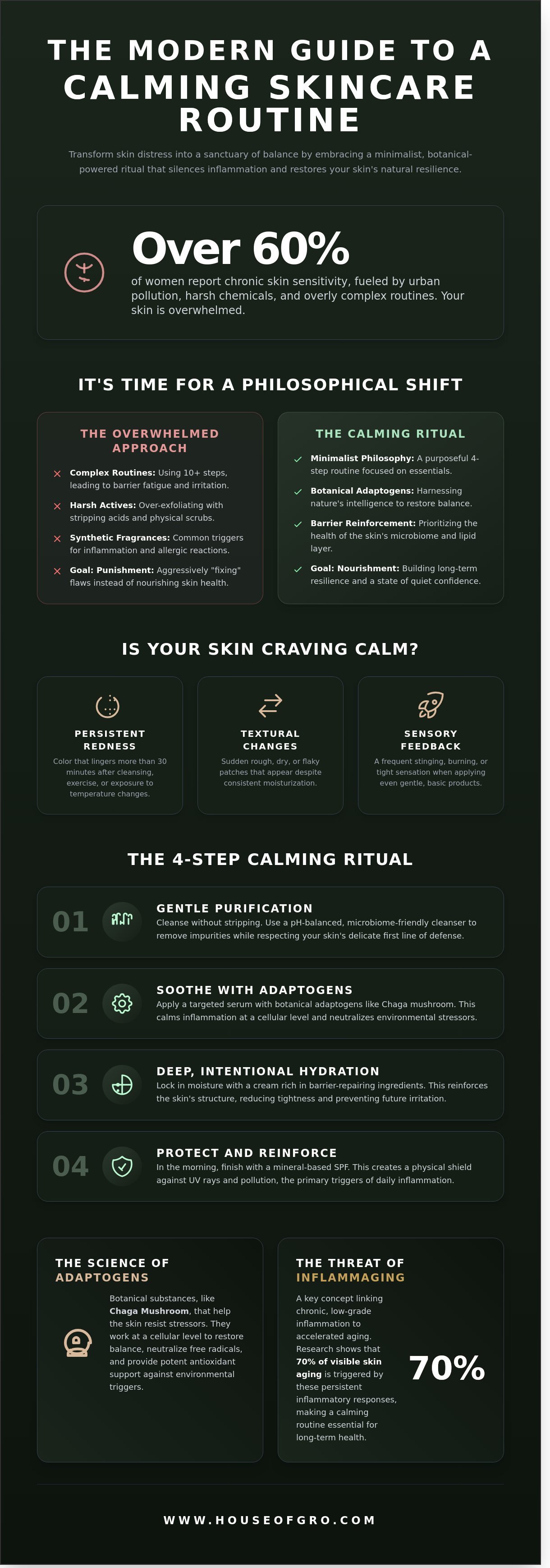 Calming skincare routine infographic - visual guide
