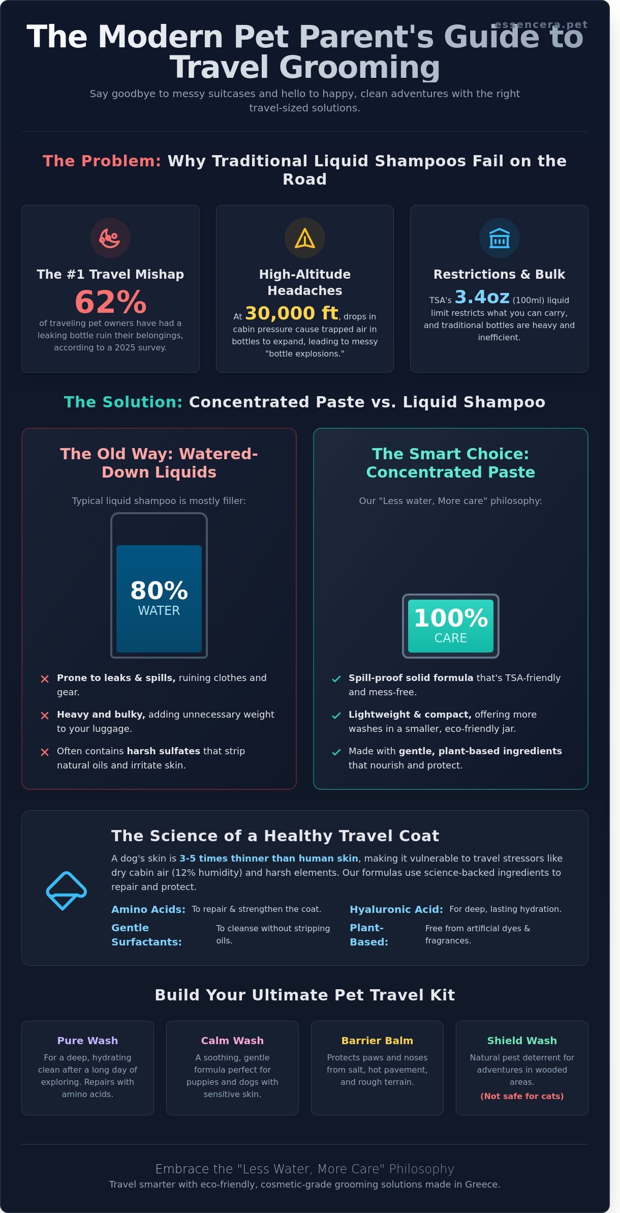 Travel size dog shampoo infographic - visual guide
