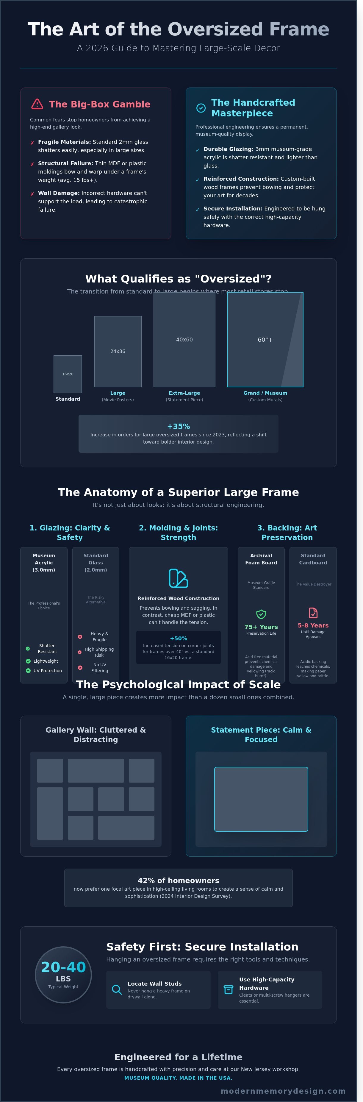 Large oversized picture frames infographic - visual guide