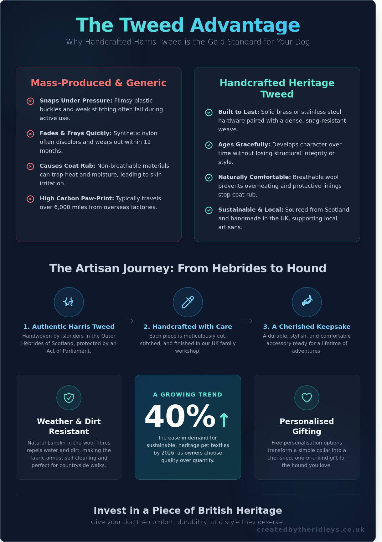 Tweed dog accessories infographic - visual guide