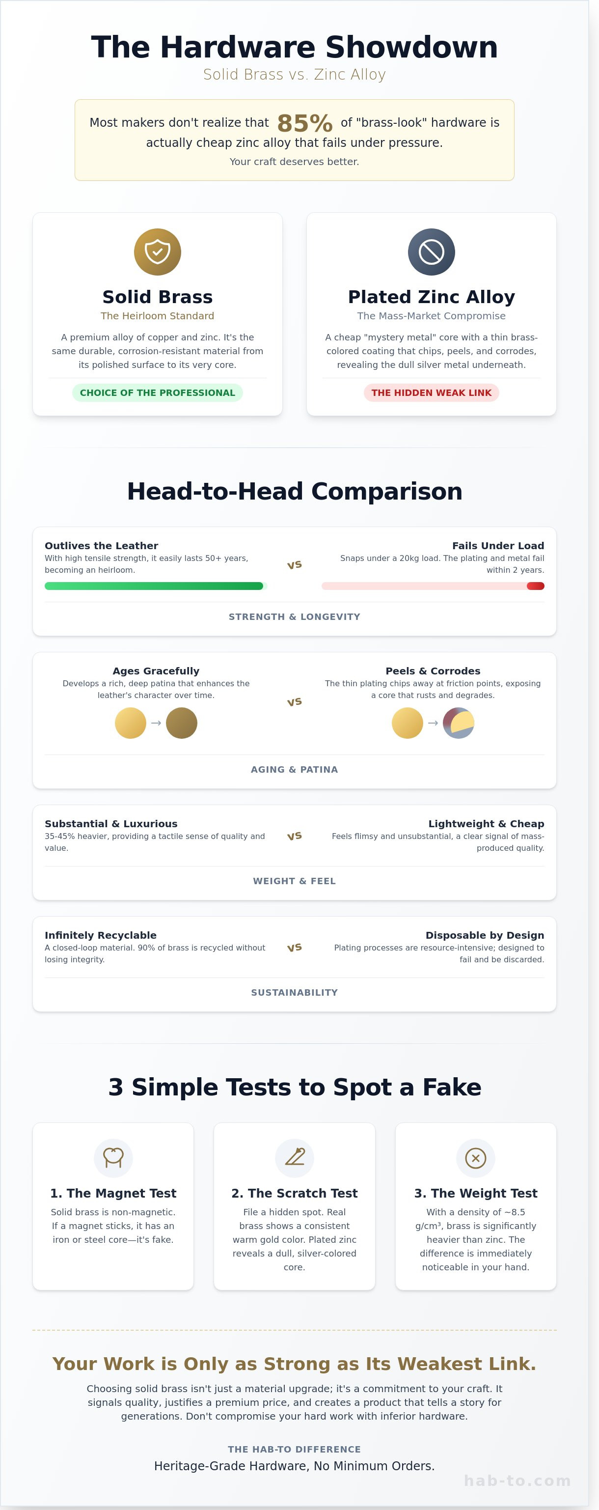 Solid brass hardware for leather bags infographic - visual guide