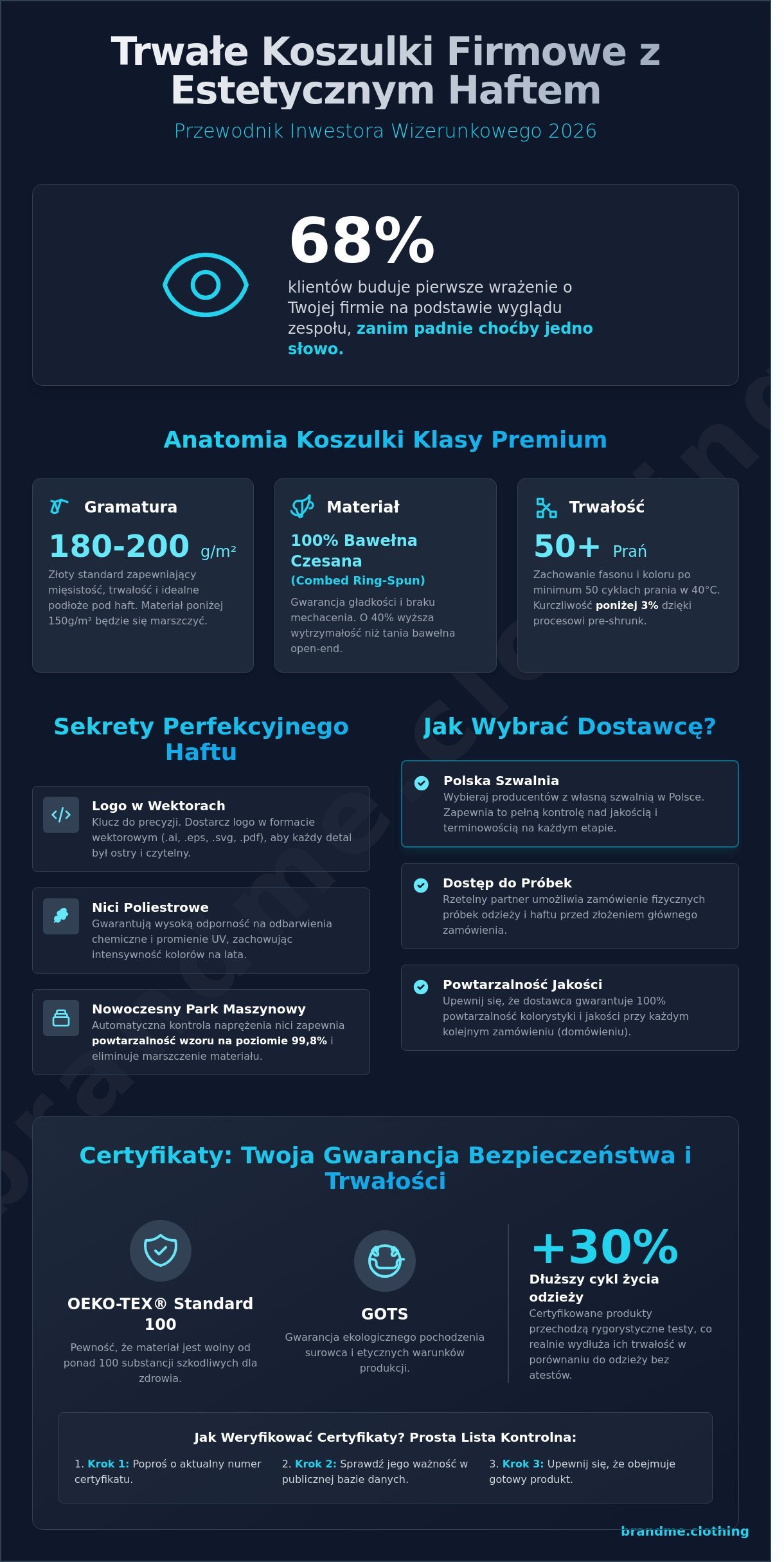 Trwałe koszulki firmowe z estetycznym haftem – ranking dostawców infographic - visual guide