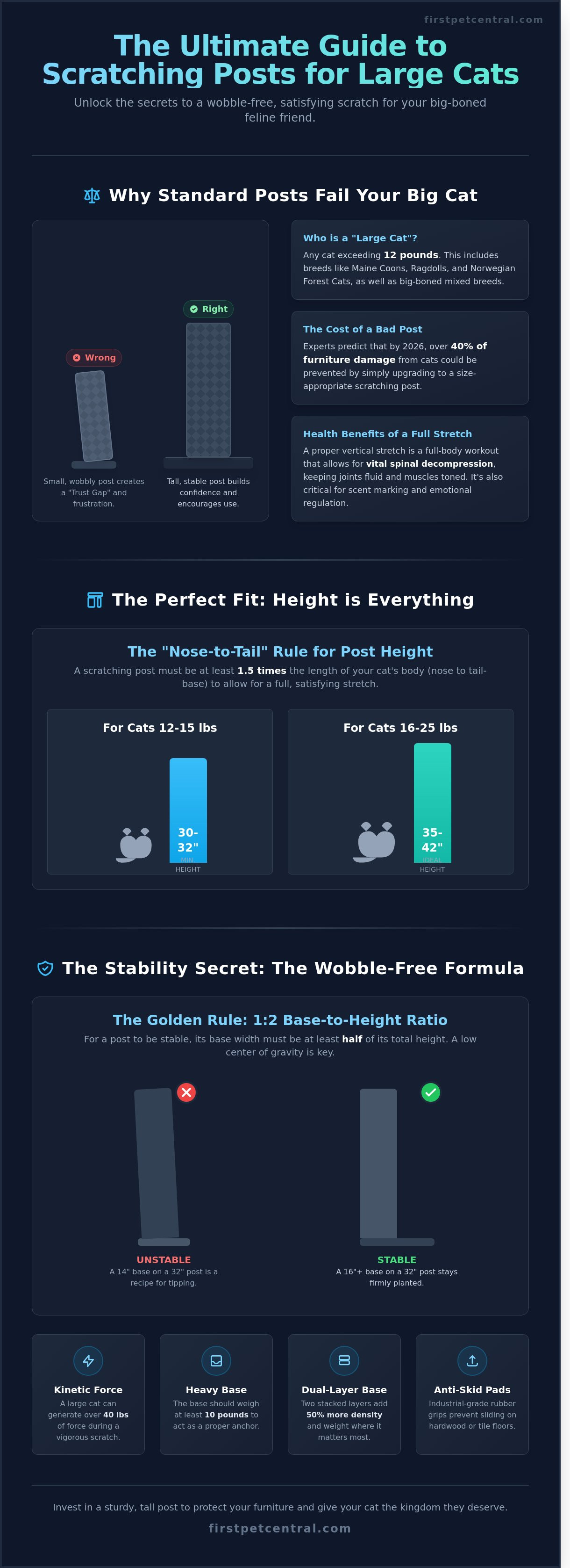 Cat scratching post for large cats infographic - visual guide