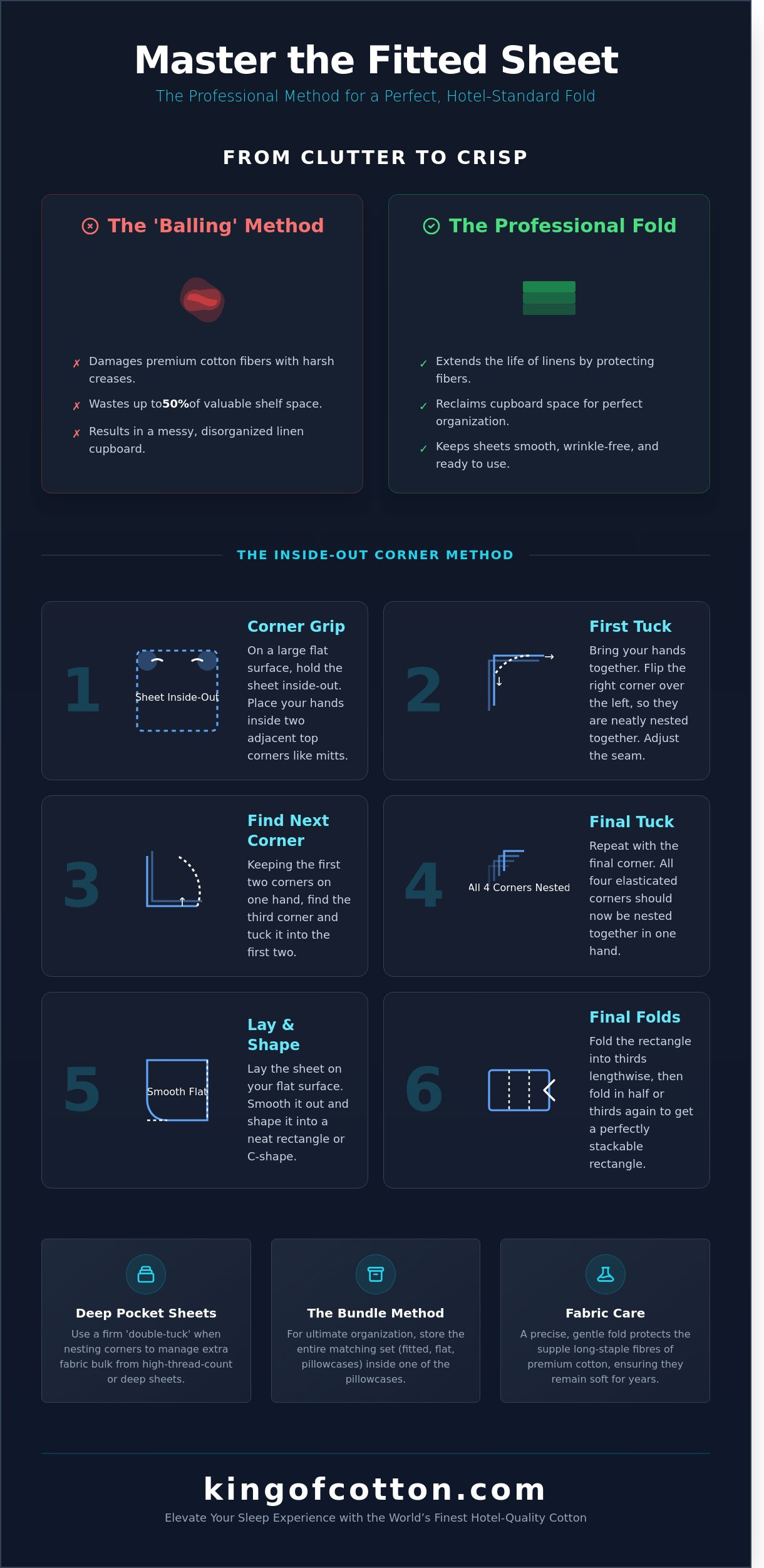 How to fold a fitted sheet easily infographic - visual guide