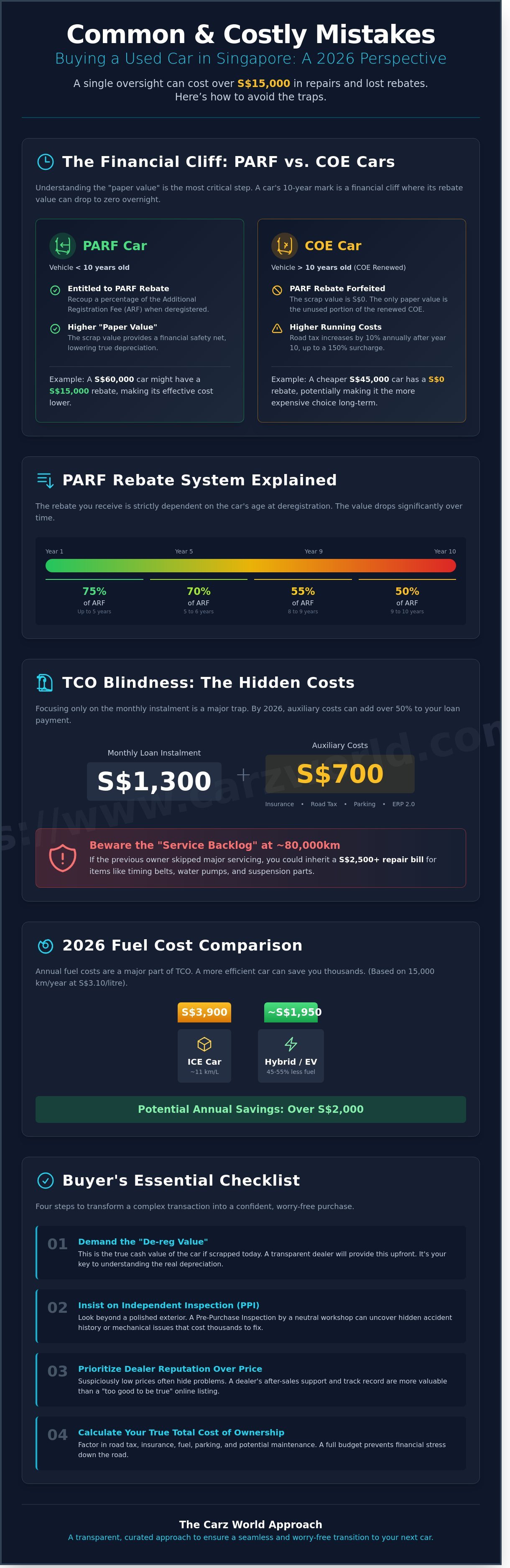 Common mistakes buying used car infographic - visual guide