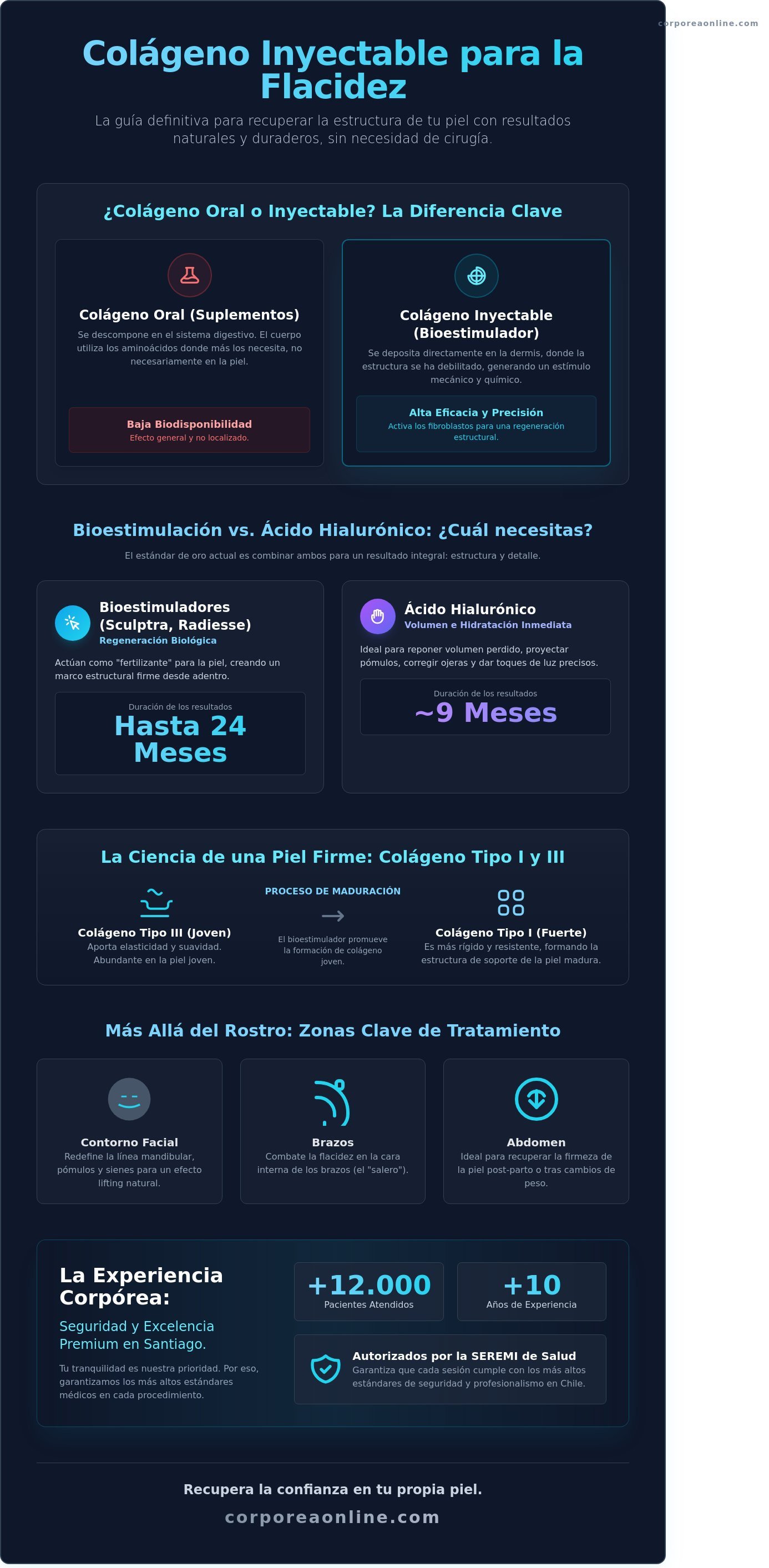 Colágeno inyectable para flacidez infographic - visual guide
